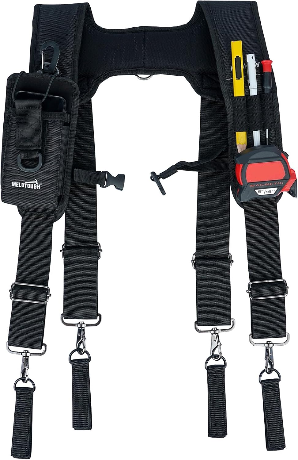 MELOTOUGH Tool Belt Braces Construction Bag Suspenders Padded Work Belt Suspenders for Carpenter/Electrician/Roofing/Farmer Work Suspension Rig(H Back, Black, Full Size image number 3
