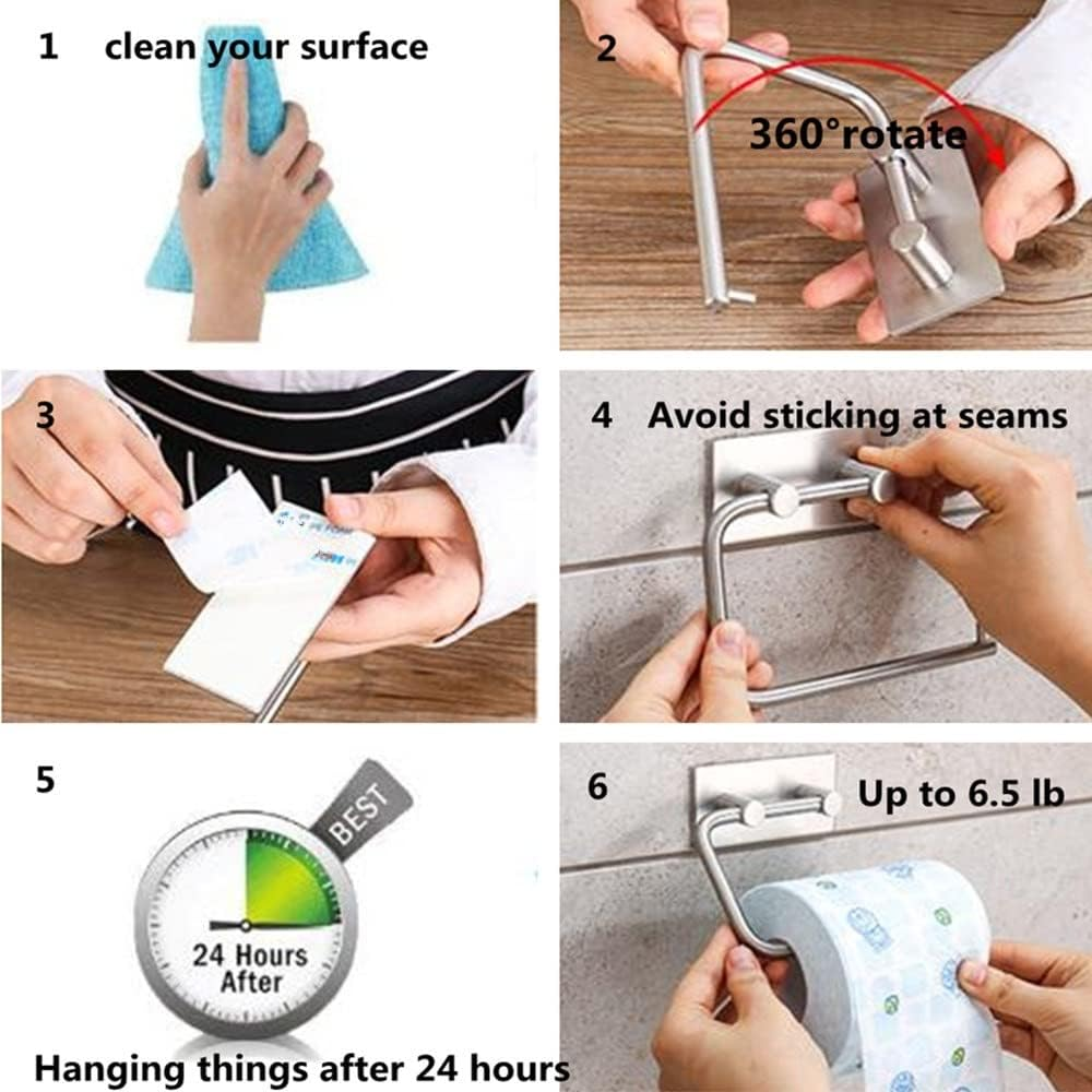Toilet Paper Holder Stainless Steel Self Adhesive Wall Mount Toilet Roll Paper Holders Towel Hanger for Bathroom Kitchen Lavatory Hotel image number 2