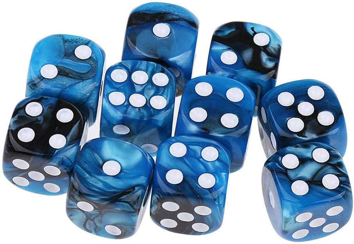 Yiotfandoll 10PCS Polyhedral Dice D6 Dice 16Mm Acrylic Dice Game Dice for RPG MTG DND Dice Table Games (Blue Black)