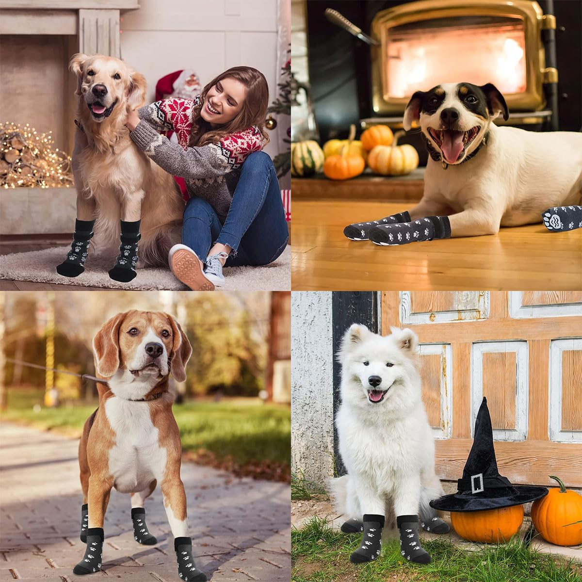 Non-Slip Socks for Dogs, 4 Pieces Dog Socks, Non-Slip, Non-Slip Paw Protection for Dogs, Adjustable Paw Protection for Dogs, Non-Slip Traction Dog Shoes, Suitable for Indoor and Outdoor Use image number 1
