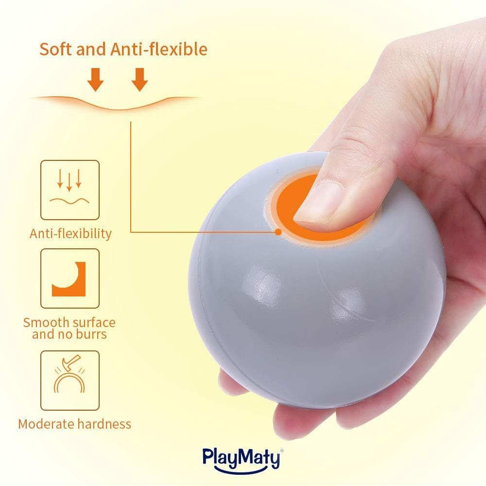 Playmaty Colorful Ball Pit Balls - 100 Pieces Phthalate Free BPA Free Plastic Ocean Balls Crush Proof Stress Balls for Kids Playhouse (Light Blue/Light Gray/Clear) image number 3