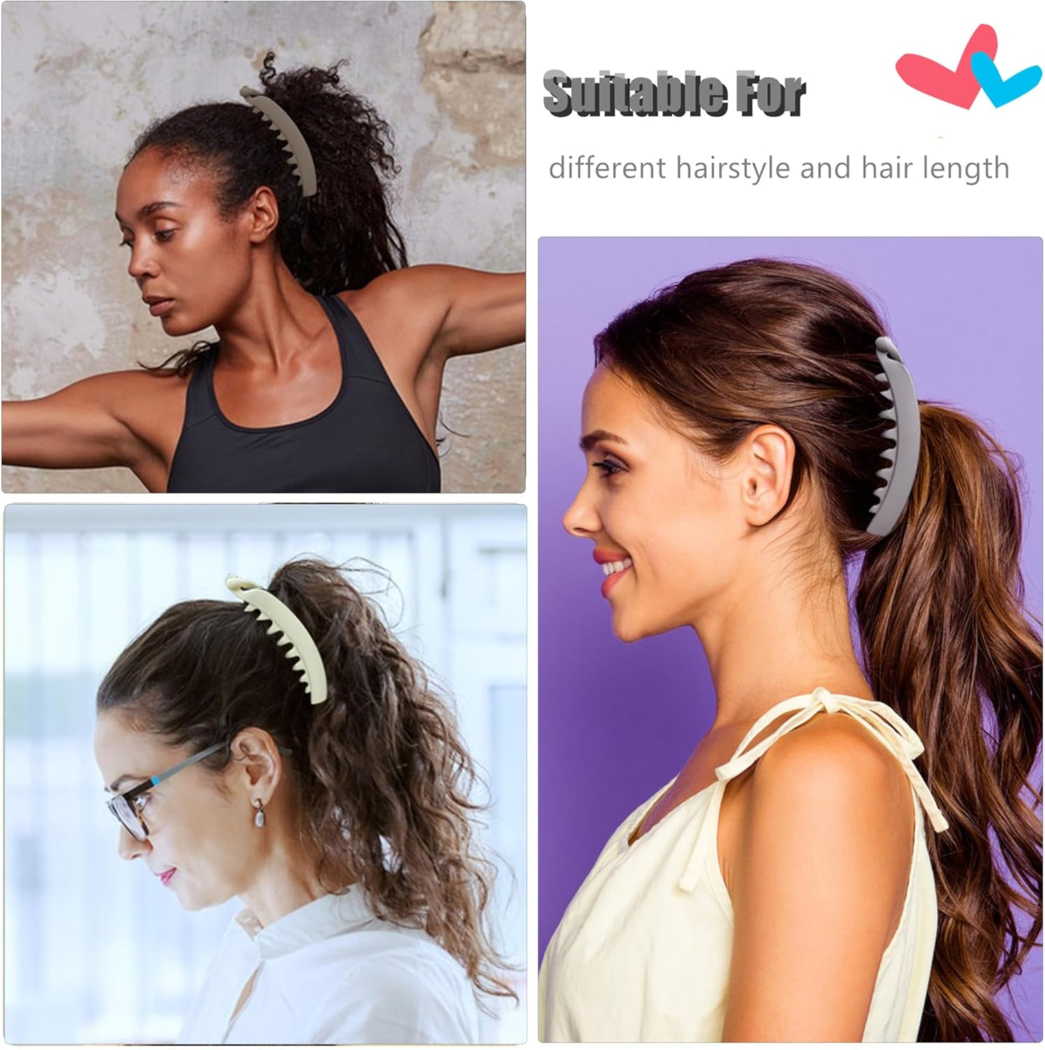 Pack of 6 Large Banana Clips Colourful Banana Hair Clip for Thick Hair, Non-Slip Ponytail Holder Clip for Women and Girls