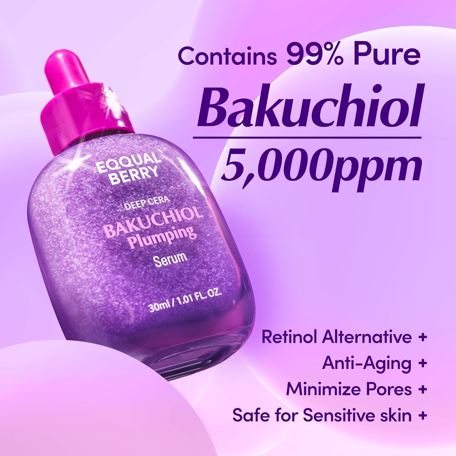 Bakuchiol Plumping Serum &ndash; Pore and Wrinkle Minimizer | Retinol Alternative for Sensitive Skin | Enhances Firmness and Elasticity with Ceramide, 1.01Oz / 30Ml image number 1