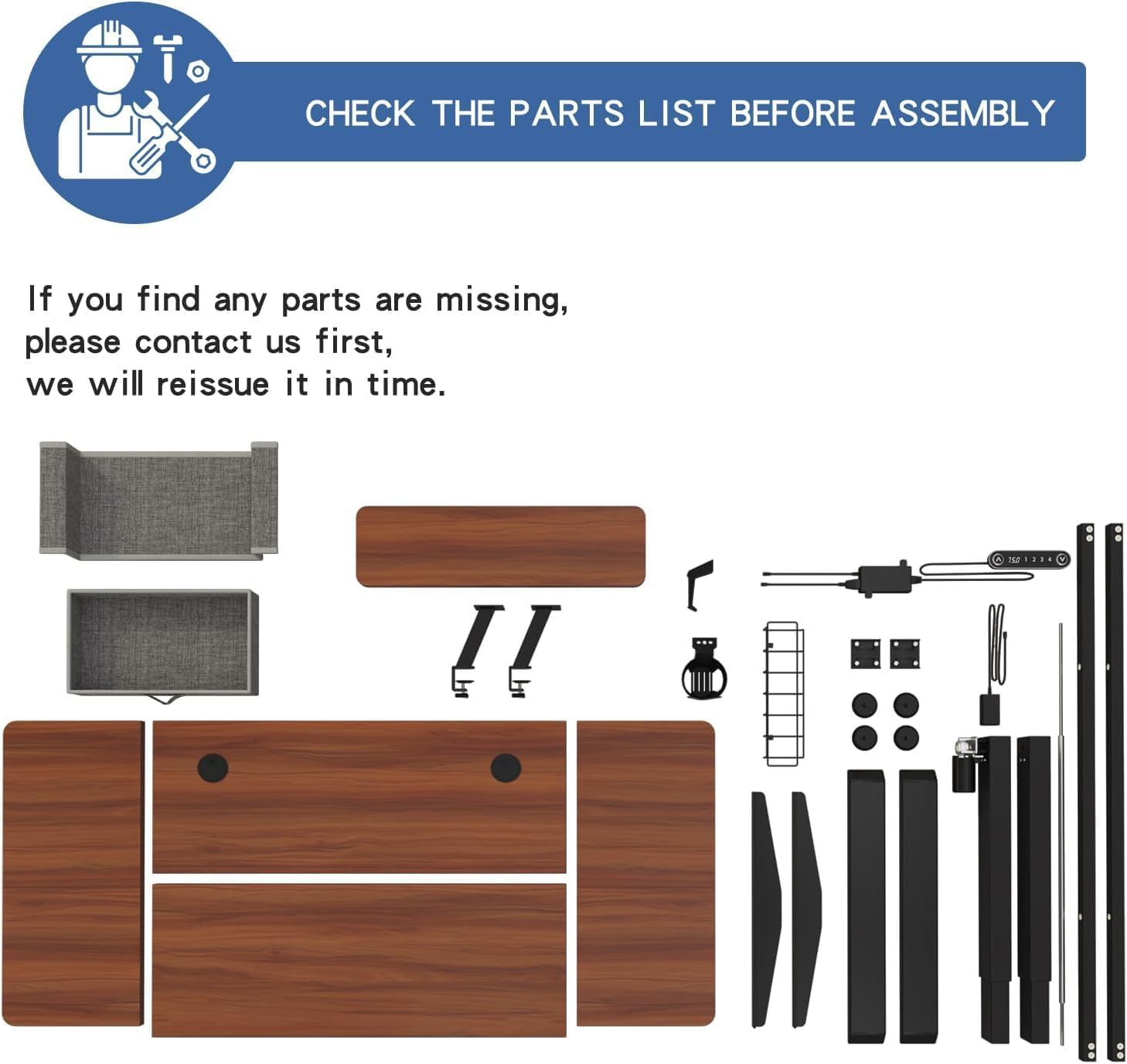 Electric Standing Desk with Drawer, 140X60Cm Height Adjustable Sit Stand up Desk with Storage Shelf,Workstation with Splicing Top for Home Office (Black Frame + Walnut Desktop) image number 2