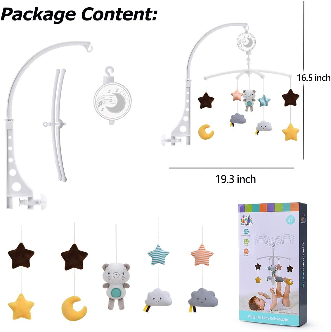 Baby Musical Crib Mobile with Hanging Rotating Toys,Infant Bed Decoration for Newborn Boys and Girls image number 4