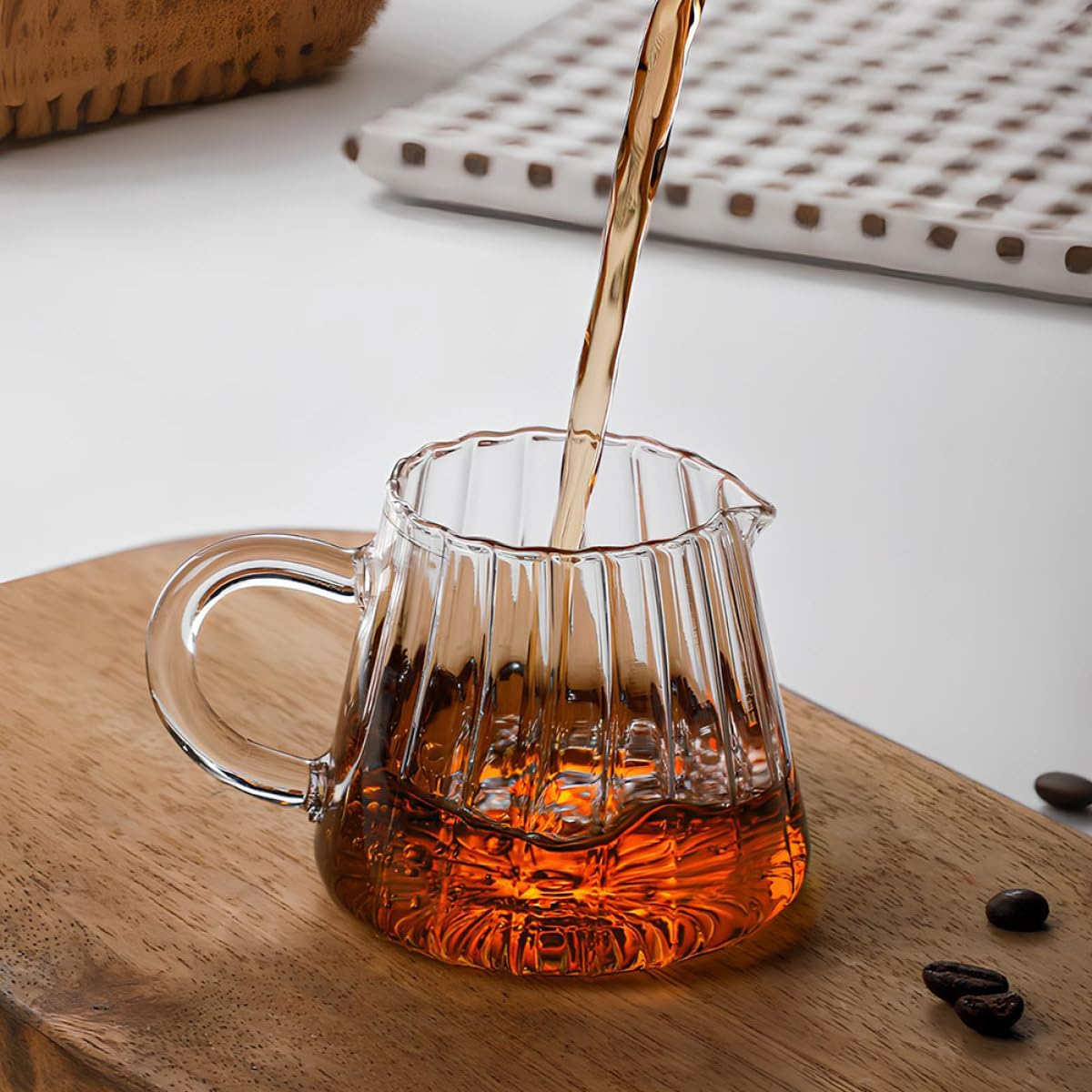 SECFOU Small Glass Pitcher 350Ml Milk Frothing Cup Beverage Pouring Pitcher with Handle for Coffee Espresso Use image number 2