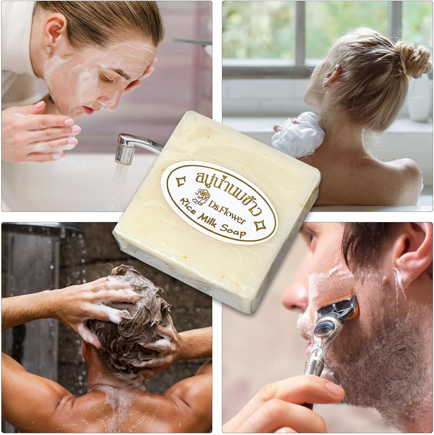 Rice Soap,Natural Moisturizing Thai Rice Soap - Brightening Handmade Goat Milk Soap Body Cleansing Soap for Face, Hand, Bath, Rich Lather image number 4