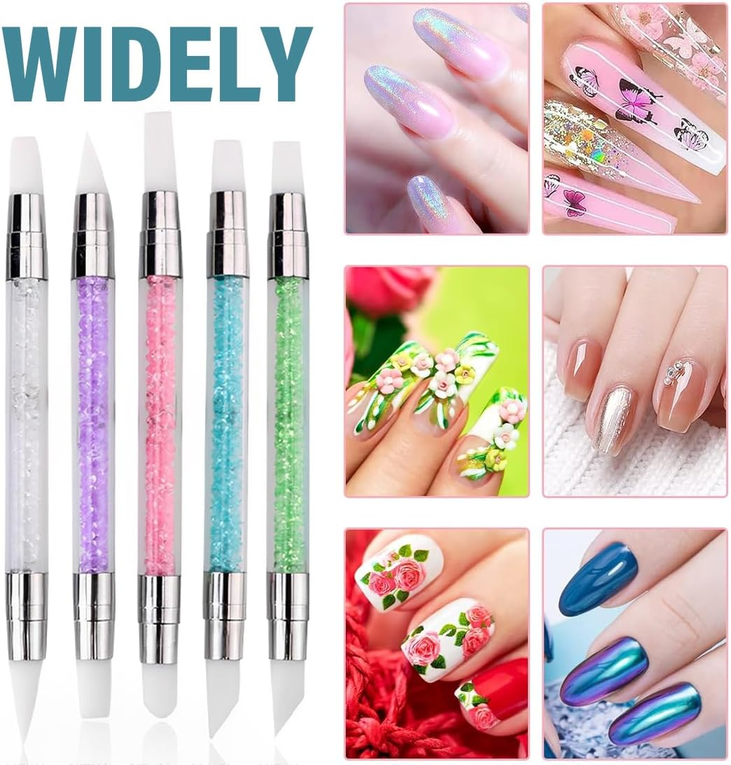 Weddhuis Silicone Styling Brush Set, Double Head, DIY Nail Tools, Silicone Nail Brush, Gel Sculpting Brush, Pack of 5