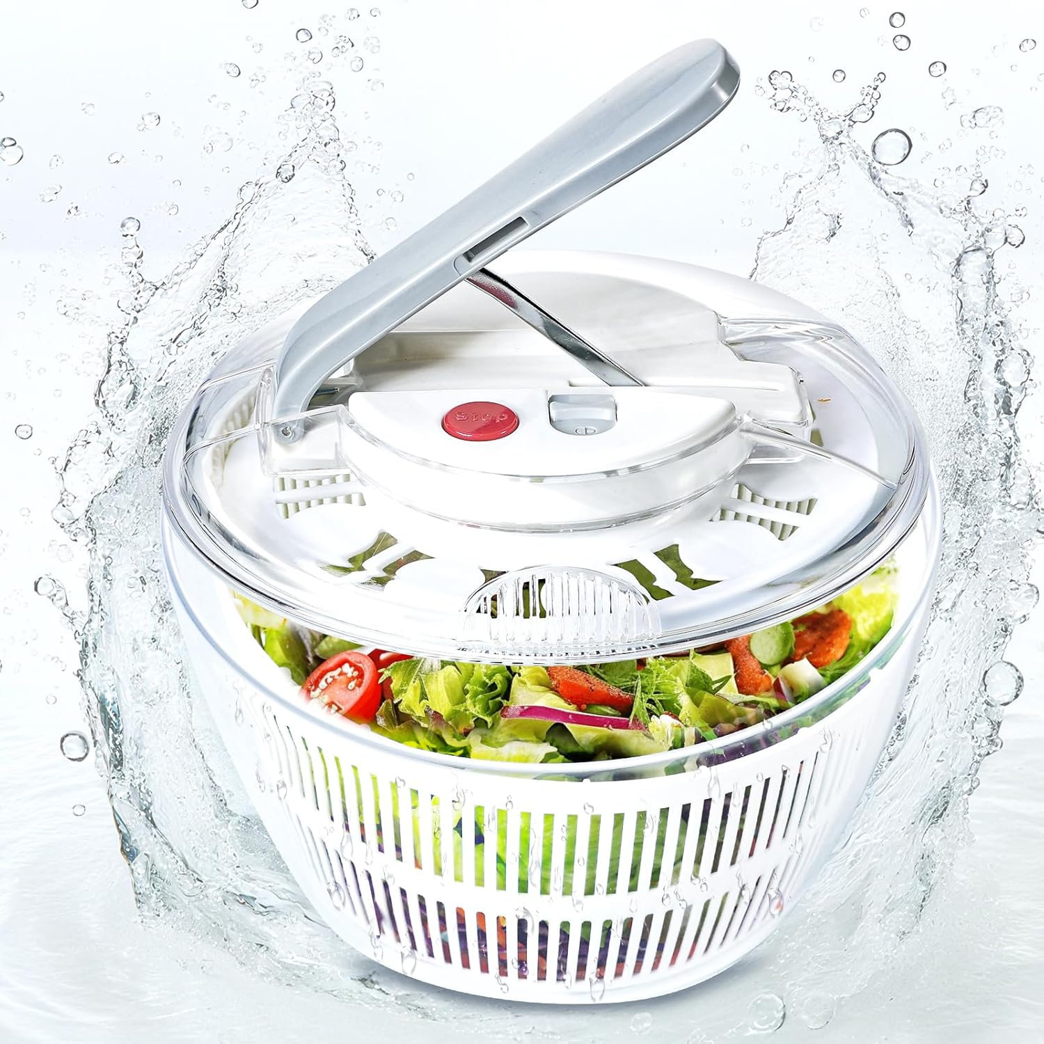 5L Salad Spinner, One-Handed Easy Press Large Lettuce Spinner Plastic Fruit and Vegetable Wash, Food Cleaner Salad Cleaner Lettuce Washer, Non-Slip Base, Large Colander Salad Dryer Bpa-Free image number 3