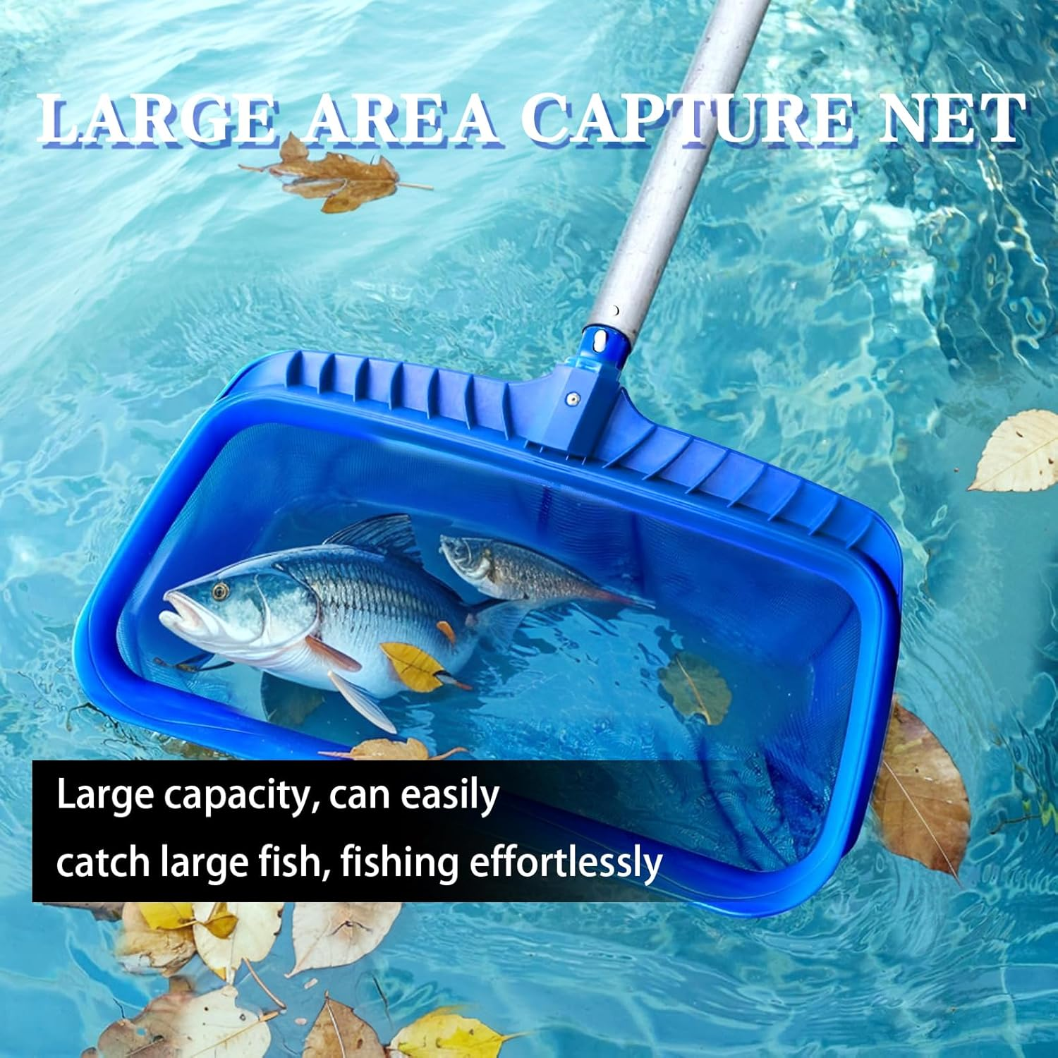 Upgraded Pool Skimmer Net,Heavy Duty Swimming Leaf Rake Cleaning Tool with Deep Nylon Mesh Bag,Fast and Easy for Cleaning Swimming Pool & Pond (20'' Pool Net-Blue) image number 3