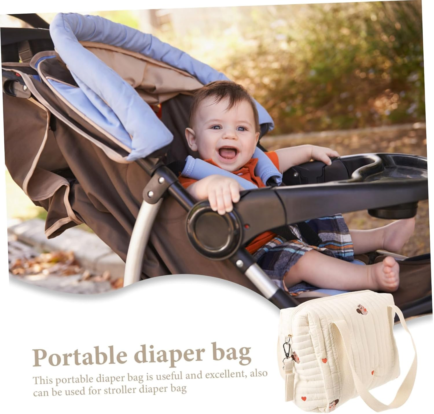 SECFOU Embroidered Cotton Diaper Bag Stroller Straps Medium Squirrel Design Compact Travel Tote for Moms Versatile Baby Storage Dual Handles