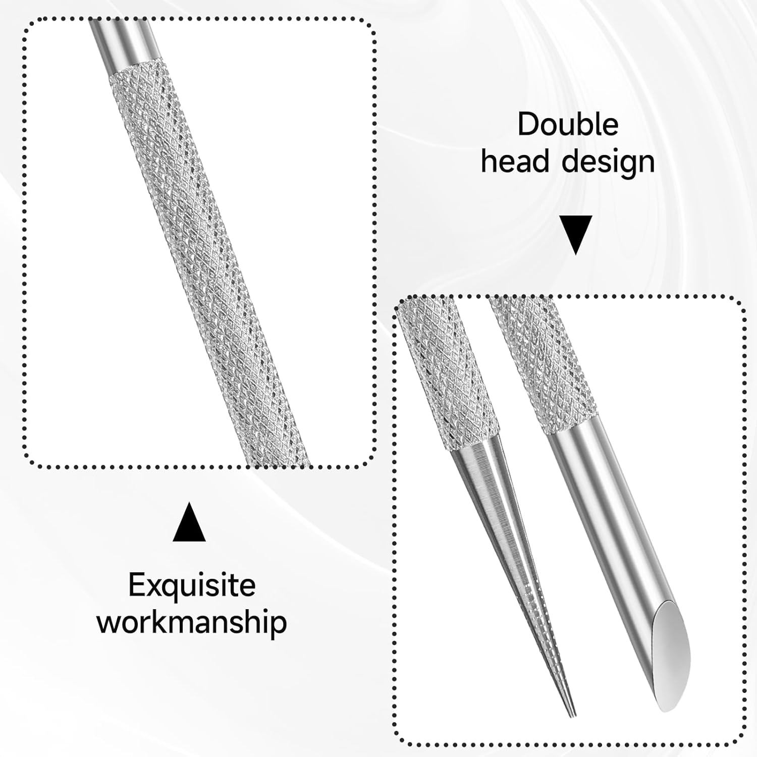 Qianyu Pack of 2 Professional Cuticle Pusher Gel Nail Polish Remover Kit Stainless Steel Nail Pusher Full Metal Cuticle Pusher for Manicure Pedicure Nail Cleaner Cuticle Remover (12.5 X 0.58 Cm) image number 5