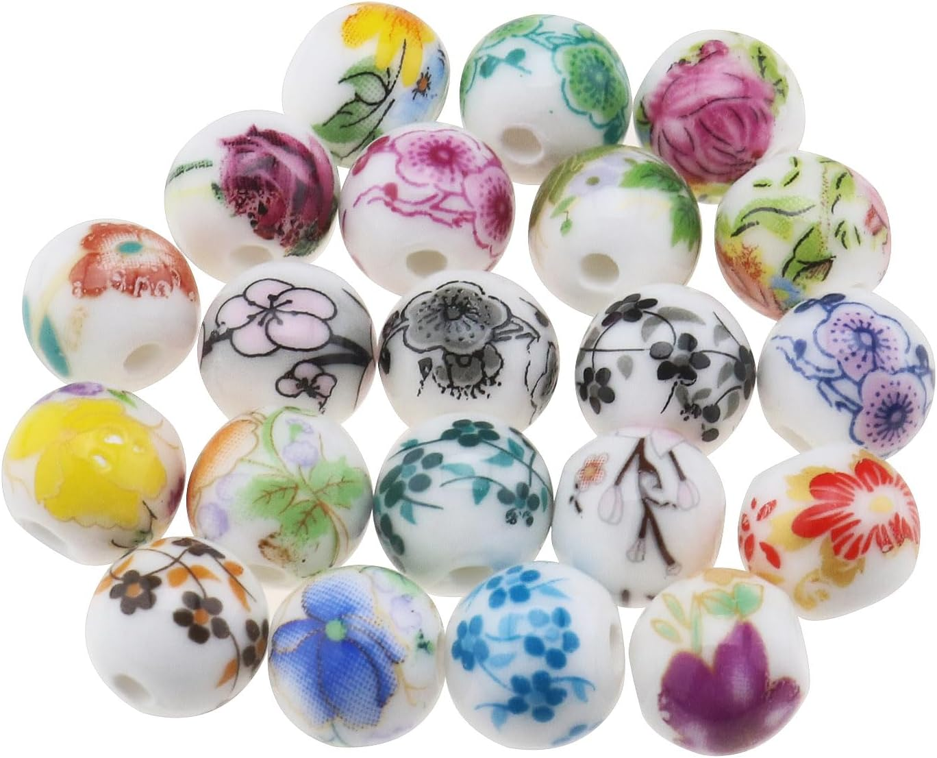 100Pcs round Ceramic Beads 10MM Colourful Flower Porcelain Beads 3MM Hole for DIY Earring Bracelet Necklace Jewelry Making image number 3