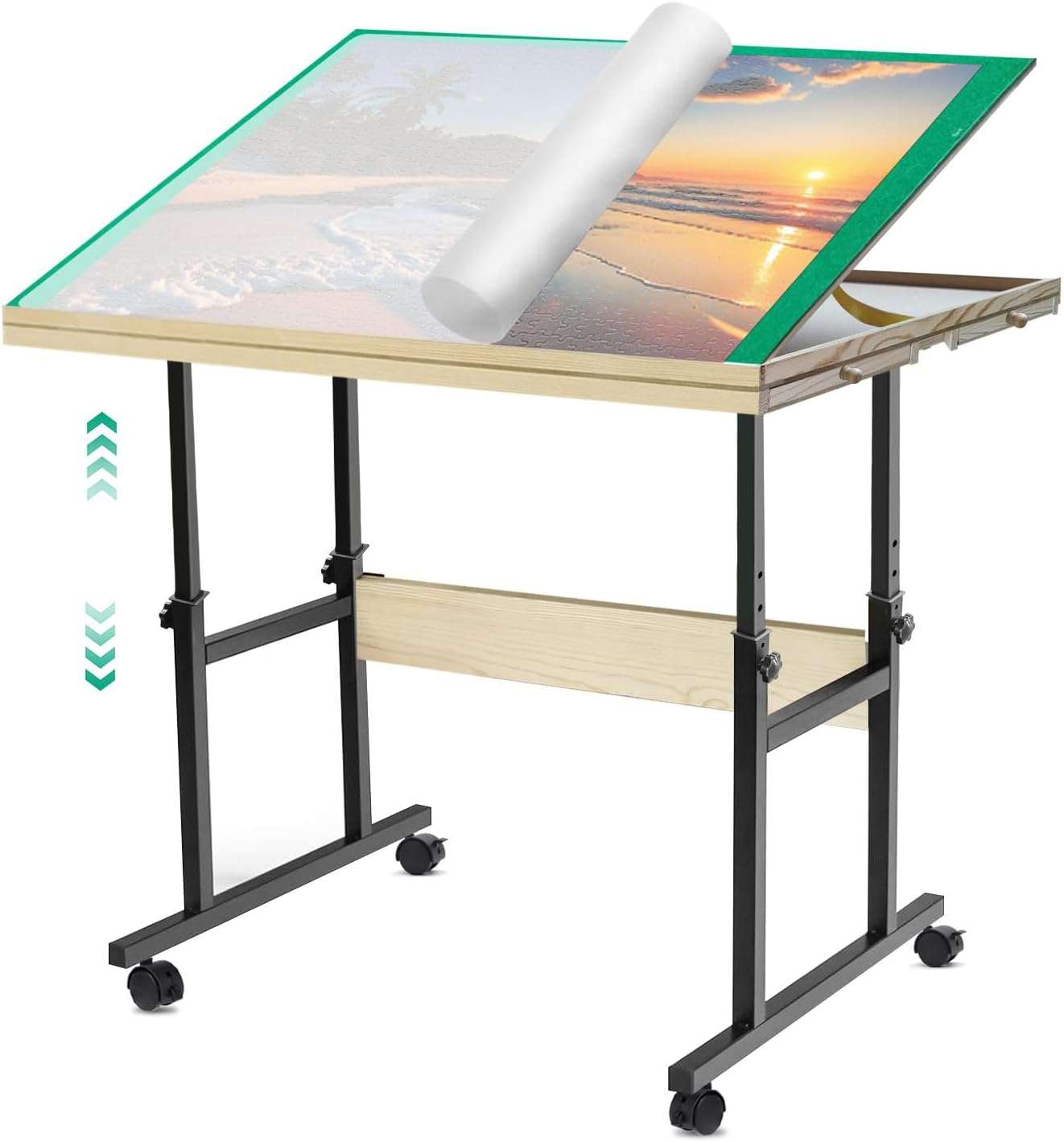 1500 Piece Jigsaw Puzzle Table with Adjustable Height & Tilt, Jigsaw Puzzle Board with 4 Drawers & Cover, Puzzles Tray Wooden Puzzles Table with Legs and Wheels for Adults & Seniors image number 5