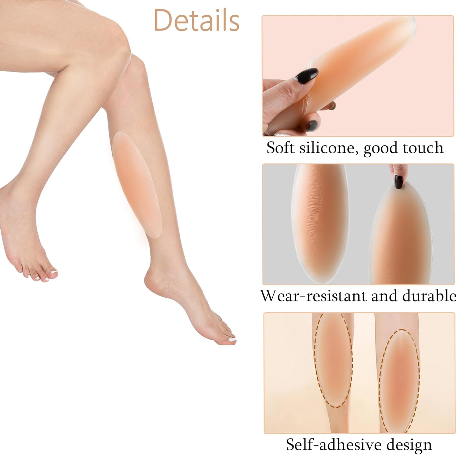1 Pair of Reusable Self-Adhesive Invisible Soft Silicone Calf Pads Right Leg Shape, Leg Onlays, Right Leg Shape for Crooked or Thin Legs, 144 G