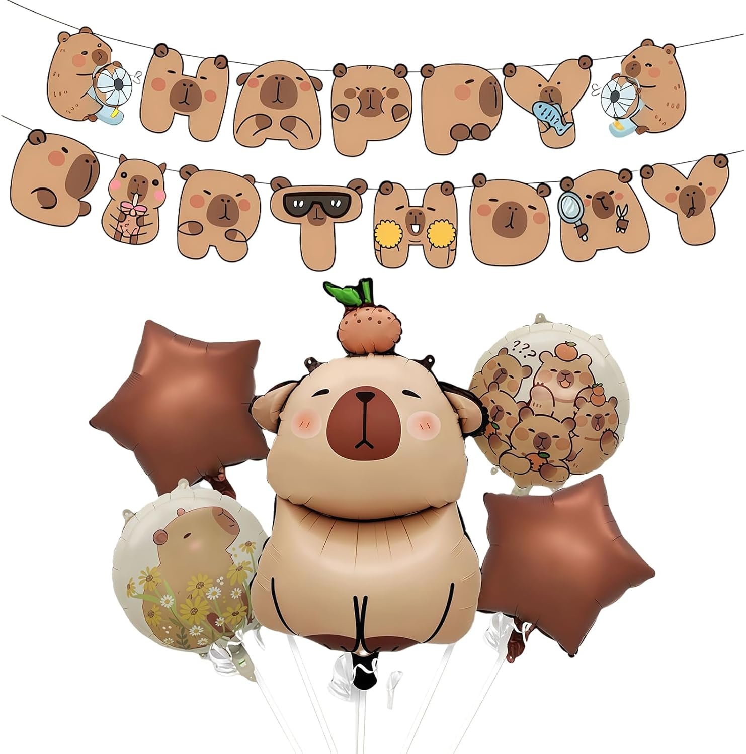 5-Piece Brown Aluminium Foil Capybara Anime Theme Kids Balloons for Birthday, Baby Shower Parties image number 6