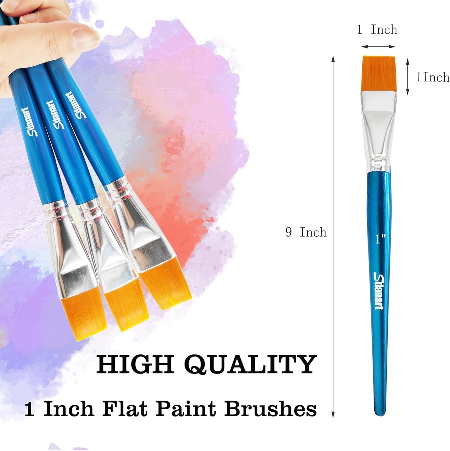 Sdanart 1 Inch Flat Paint Brushes for Acrylic Painting，3 PCS Large Acrylic Paint Brushes Bulk，Fabric Paint Brushes Craft Brushes，Artists Paintbrushes for Watercolor Oil Rock Face Body Art Canvas (3)