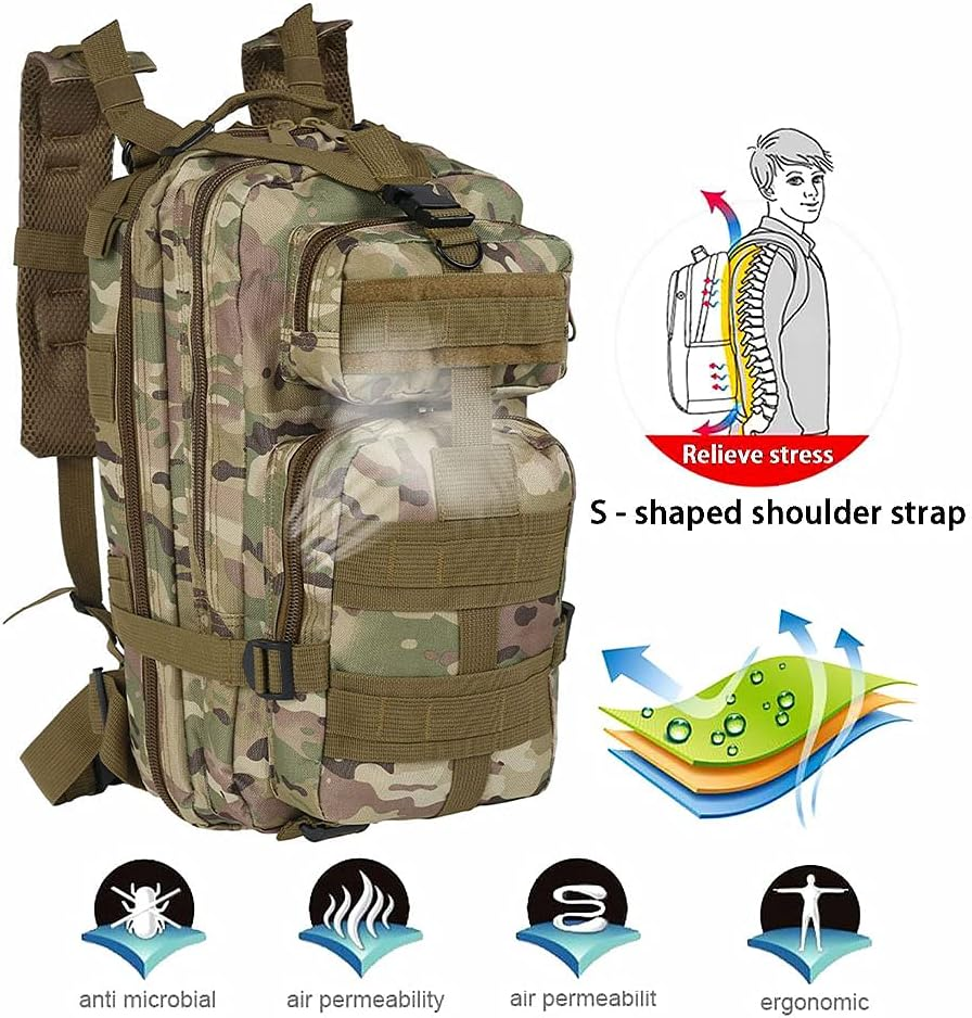 Tactical Military Backpack 30L Outdoor Hiking Backpack, Sport Hiking Trekking Camping Travel Backpack, Combat Rucksack Sturdy Durable for Hiking Cycling 17X 8X 10In image number 3