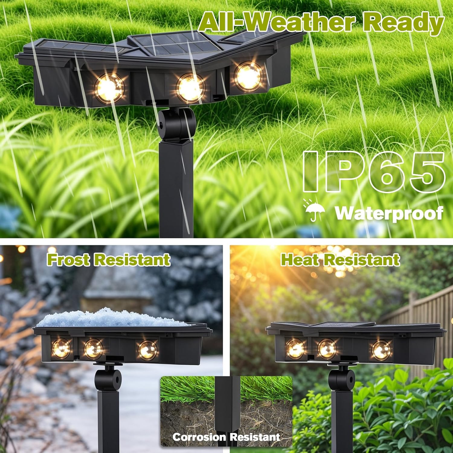 Advwin Solar Spot Lights Outdoor, Solar Garden Lights Ground/Wall 2 in 1, 4 Pack Warm White Landscape Spotlights with 2 Modes, IP65 Waterproof Solar Lighting for Lawn Tree Driveway Path image number 3