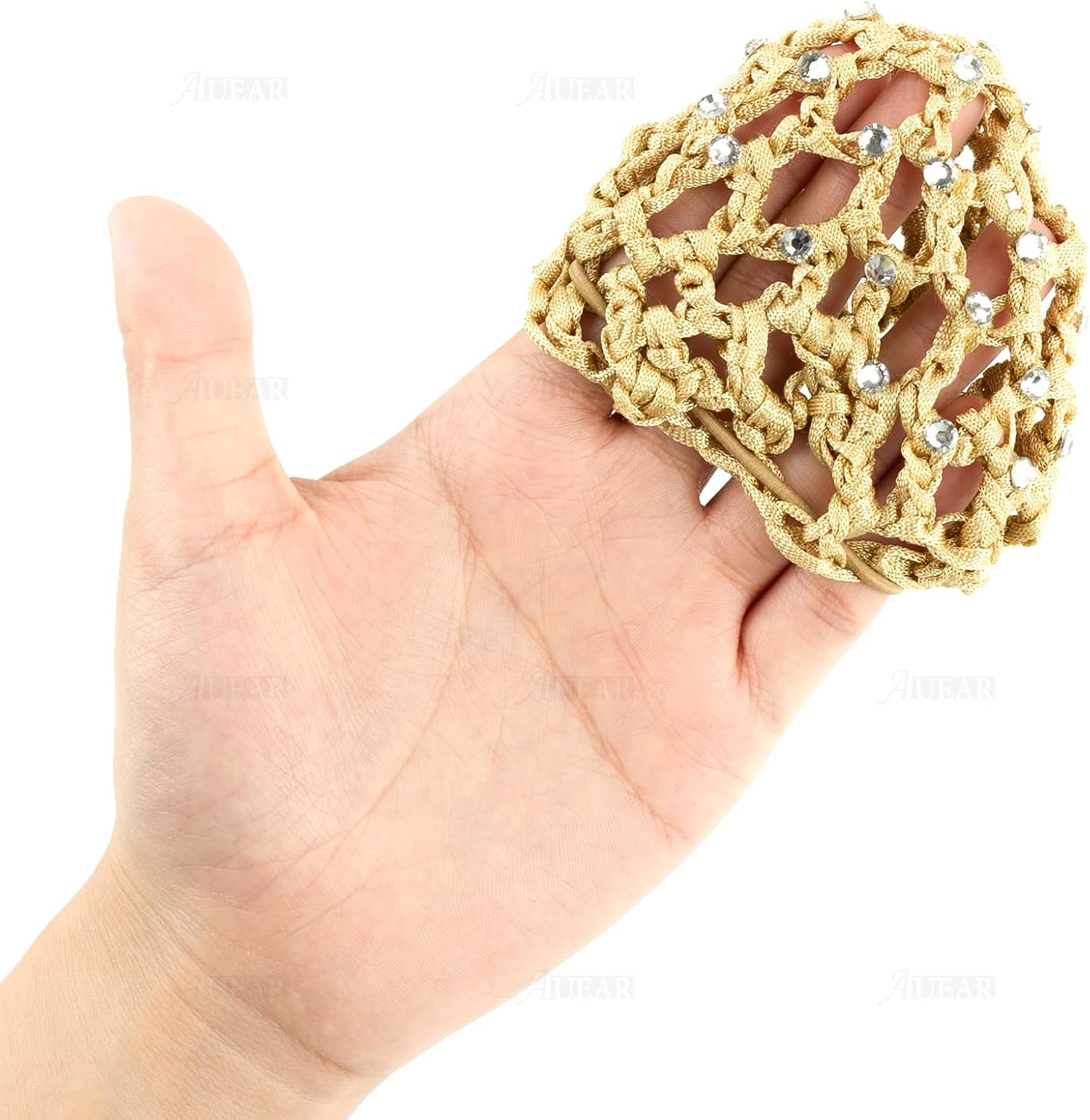 AUEAR, 5 Pack Hair Bun Cover Rhinestone Snood Hair Net Handmade Crochet Elastic Bun Hair Nets for Women Girls Ballet Dance Skating image number 2