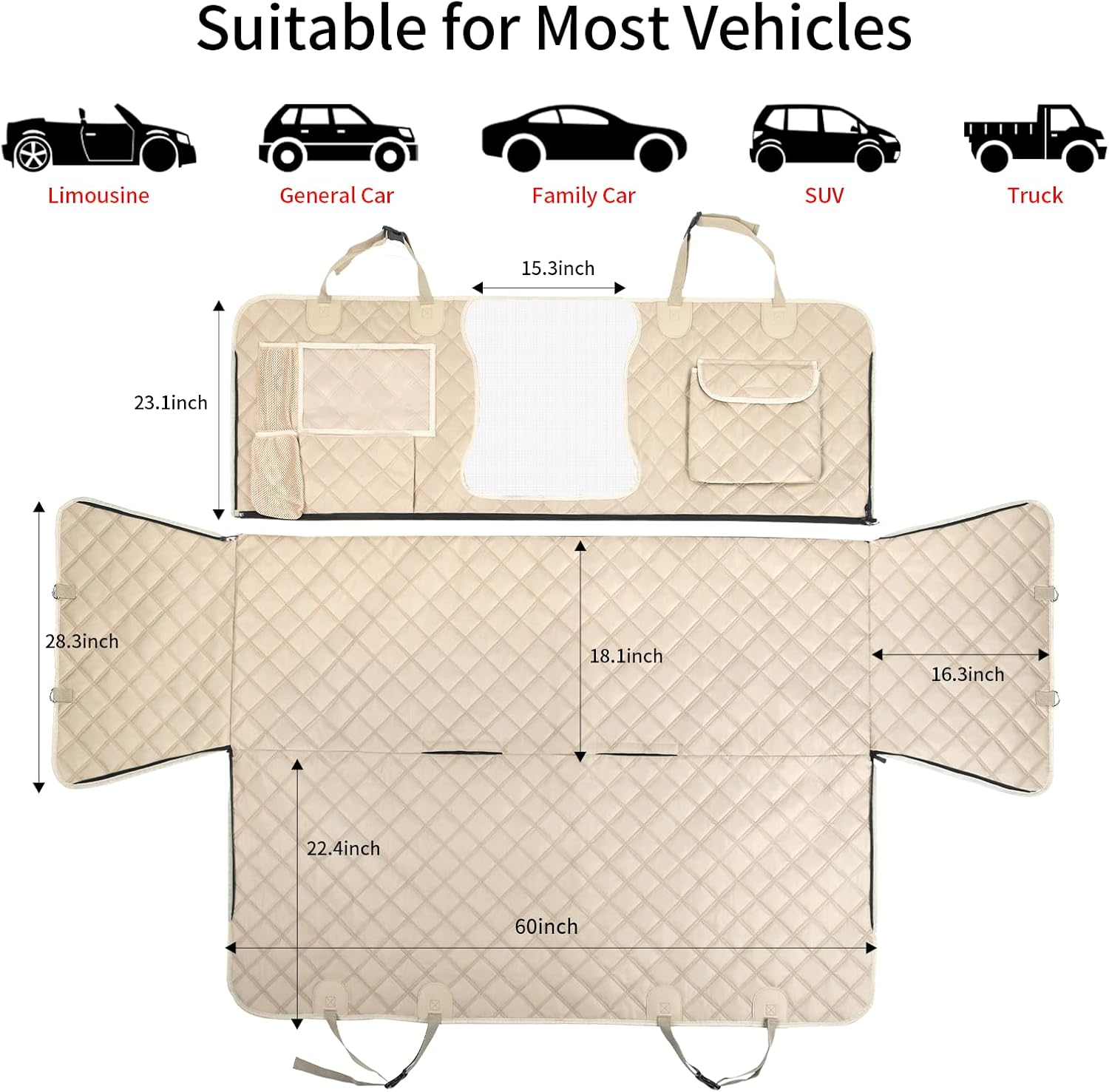 Dog Car Seat Cover for Back Seat Car Hammock, Waterproof Backseat Protector for Dogs, Mesh Window and Multiple Pockets - Fits Cars, Suvs, and Trucks image number 2