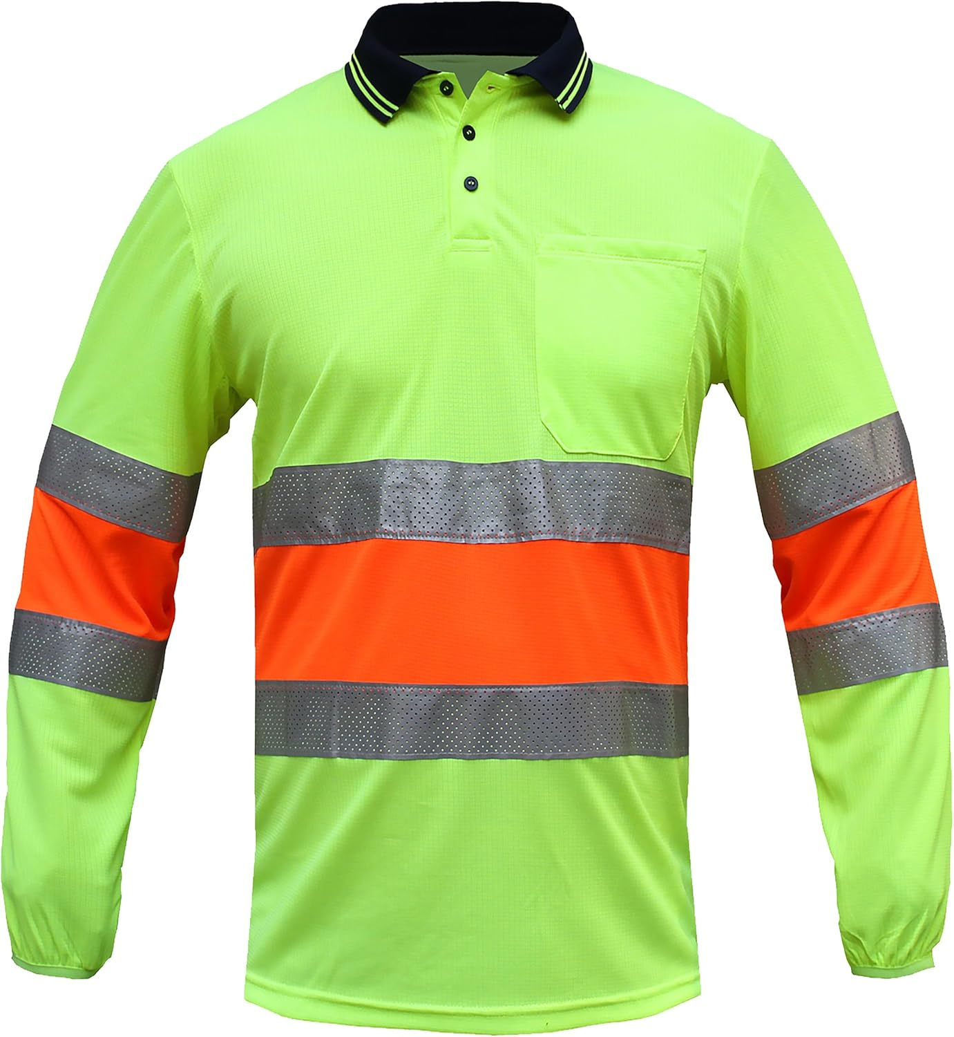 BIG BEE Hi Vis Work Polo Shirt Long Sleeve Reflective Tape Bio Motion image number 1