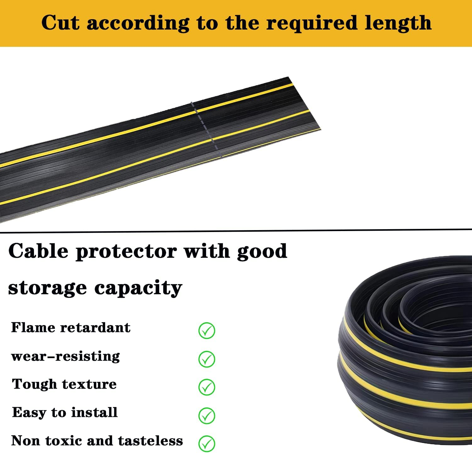 Adyawen 6.5FT Cable Protector Cord Cover for Floor, Heavy Duty PVC Duct Easy to Unroll, Prevent Trip Hazard for Home Office or Outdoor Settings, Black image number 5