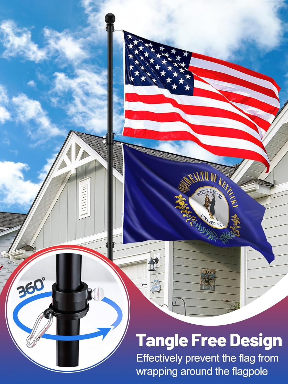 Acostop 10 FT Heavy Duty Flag Poles in Ground with 5 Pronges Base- Extra Thick Flag Pole Kit for Yard, Fit for 2 Flags- Windproof Ground Flag Poles for outside House Residential or Commercial, Black image number 5