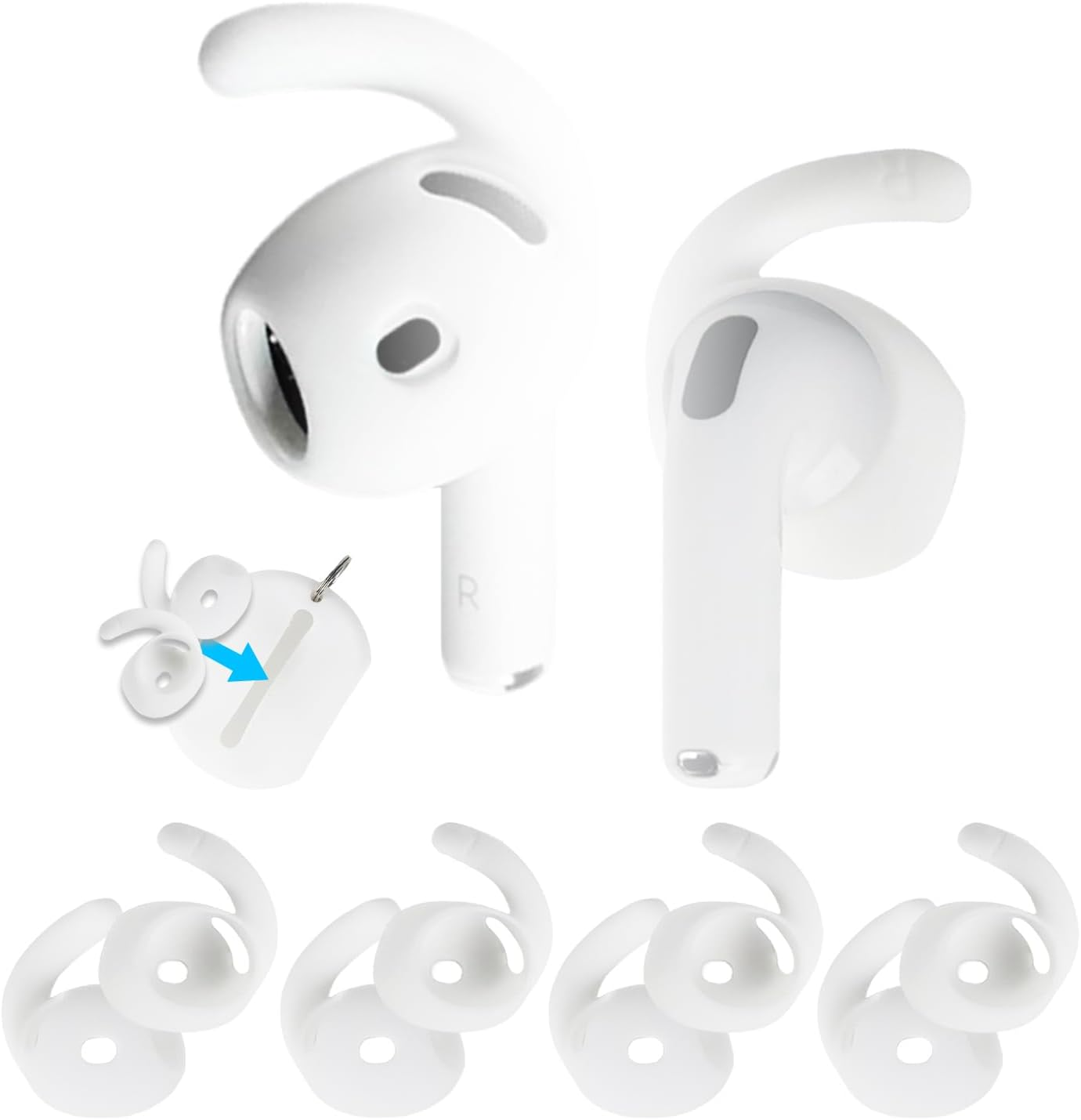 Ear Hooks for Airpods 4 (2024) [Added Storage Pouch] 4 Pairs Anti-Slip Ear Covers Silicone Accessories Compatible with Airpods 4Th Generation(White) image number 1