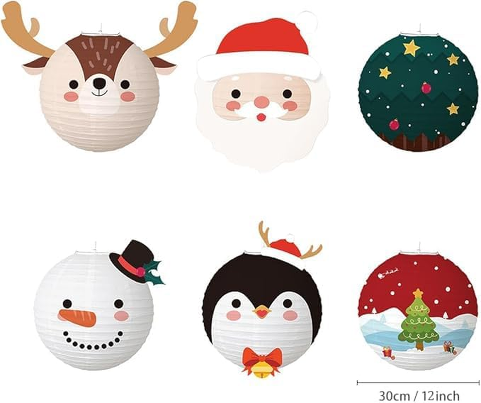 ANJOGIFT 6 Pcs Christmas Hanging Paper Lantern Set Santa Snowman Elk Penguin Lanterns Xmas Party Supplies Home and Birthday Graduation Christmas Decoration Products image number 1