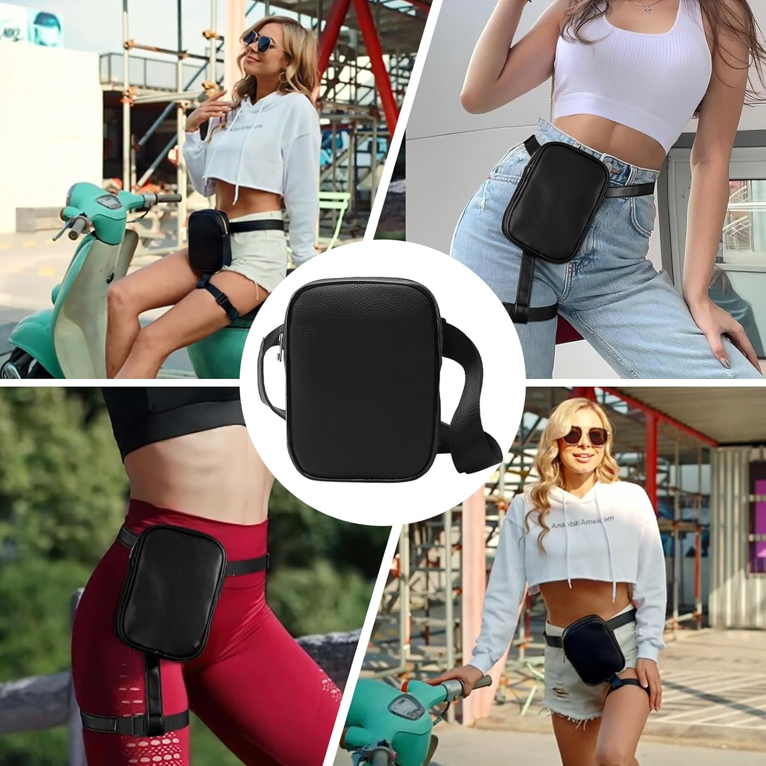 Leg Bag, Thigh Bag Motorcycle, Women'S Waterproof Leg Strap Bags, Mobile Phone Leg Bags, Women'S Thigh Bag, Belt Bags with Removable Leg Strap (Black)