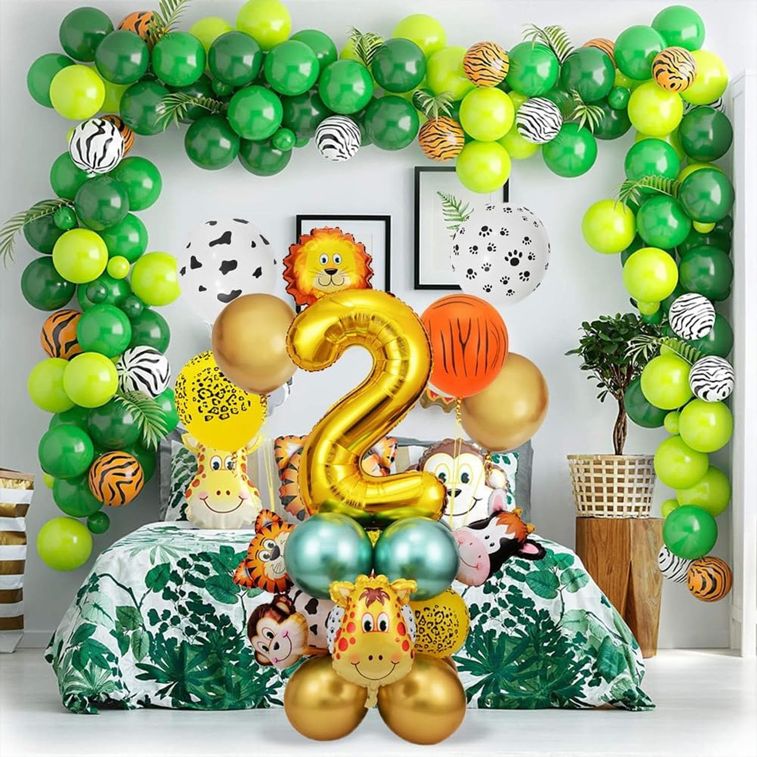 Jungle Safari Birthday Number Balloonsdecorations 32Inch Number 2 Balloons 24Pcs Gold Party Decorations Backdrop Animal Balloons for Birthday Party Supplies - 2Th image number 3