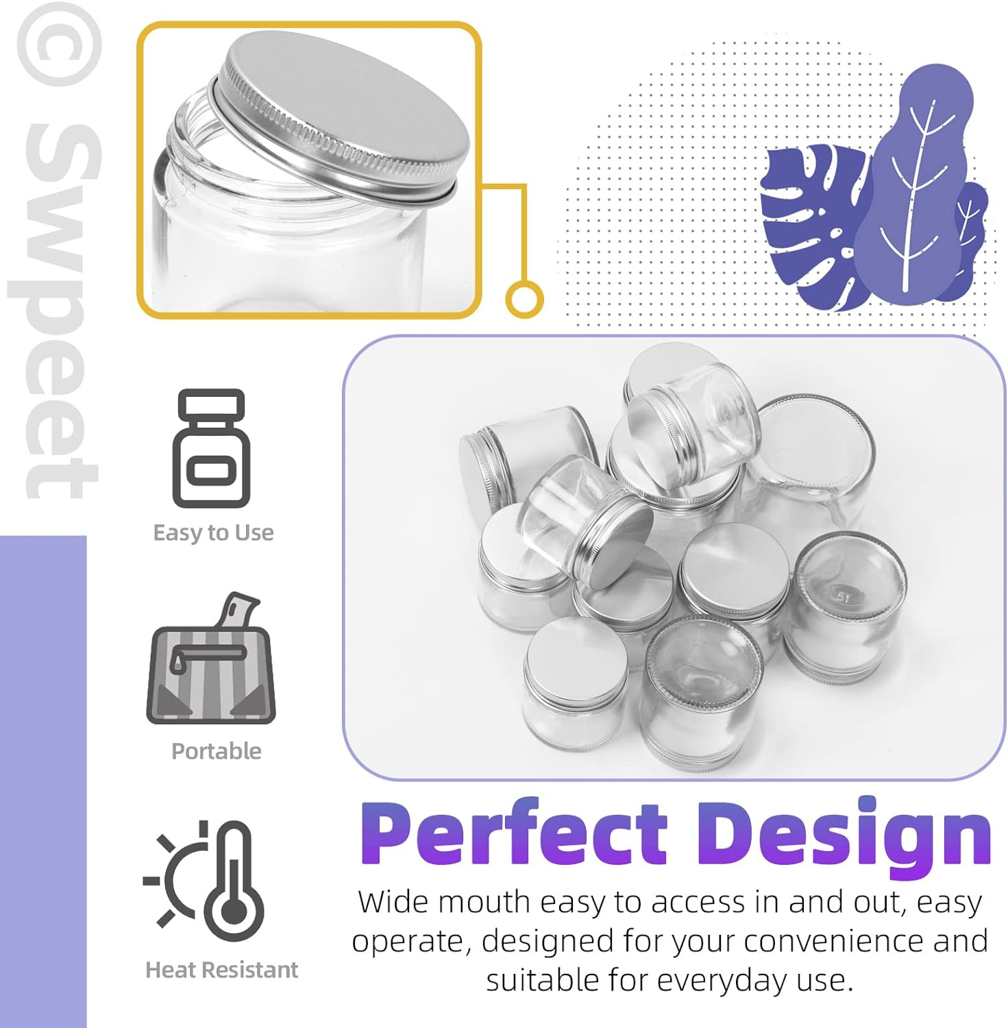 Swpeet 12 Packs 4 Oz - 120ML Transparent Glass Jar with Silver Lid Assortment Kit, round Containers Cosmetic Glass Jars with Lids Travel Jars Cosmetic Containers for Cream, Lotion image number 2