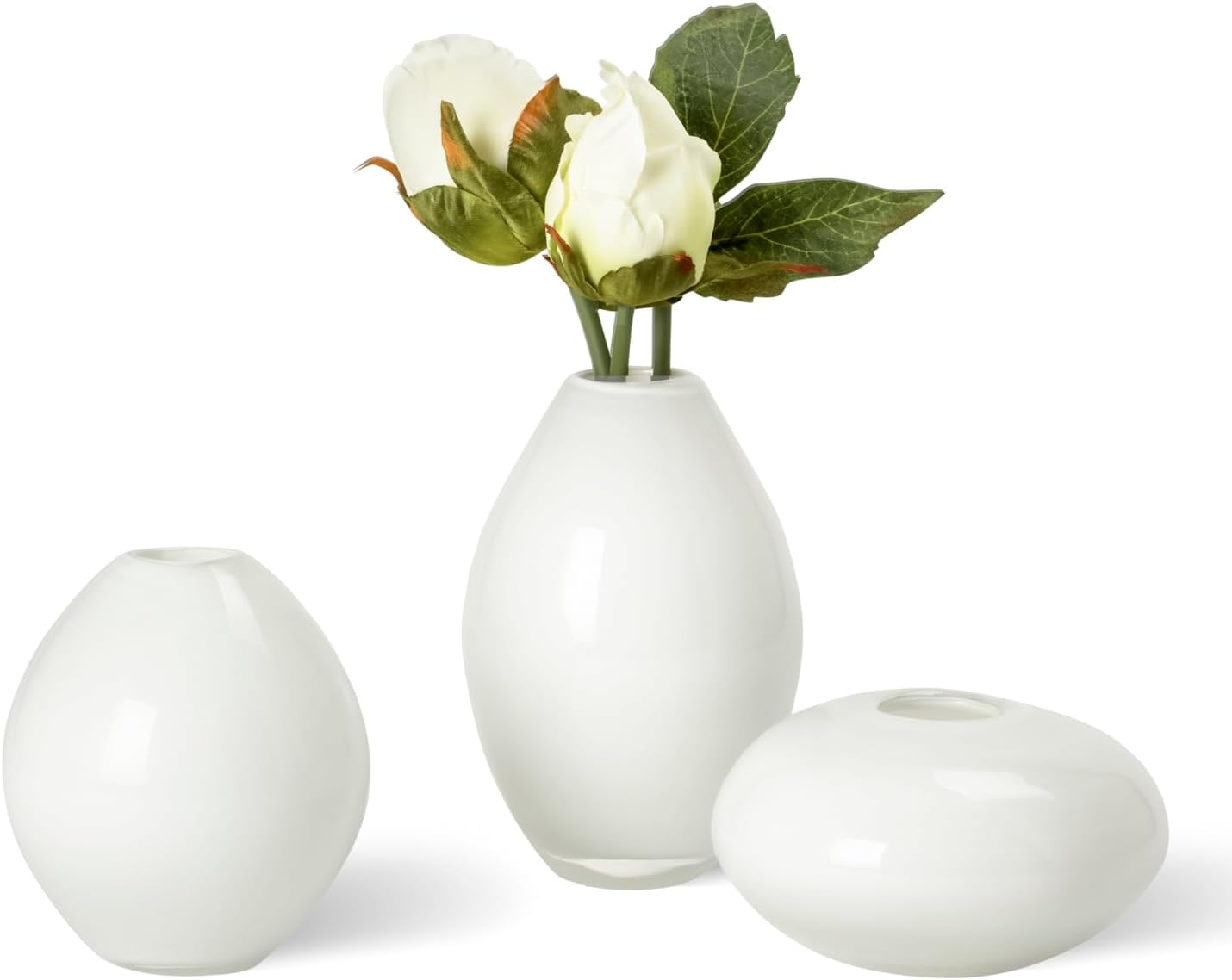 Torre & Tagus Mini Glass Vases | Art Glass Bud Vase Set of 3 Small Flower Vases for Home Decor, Dark Teal Vase for Table Decor, Handblown Clear Glass Vases for Flowers, Handmade Glass Teal Decor