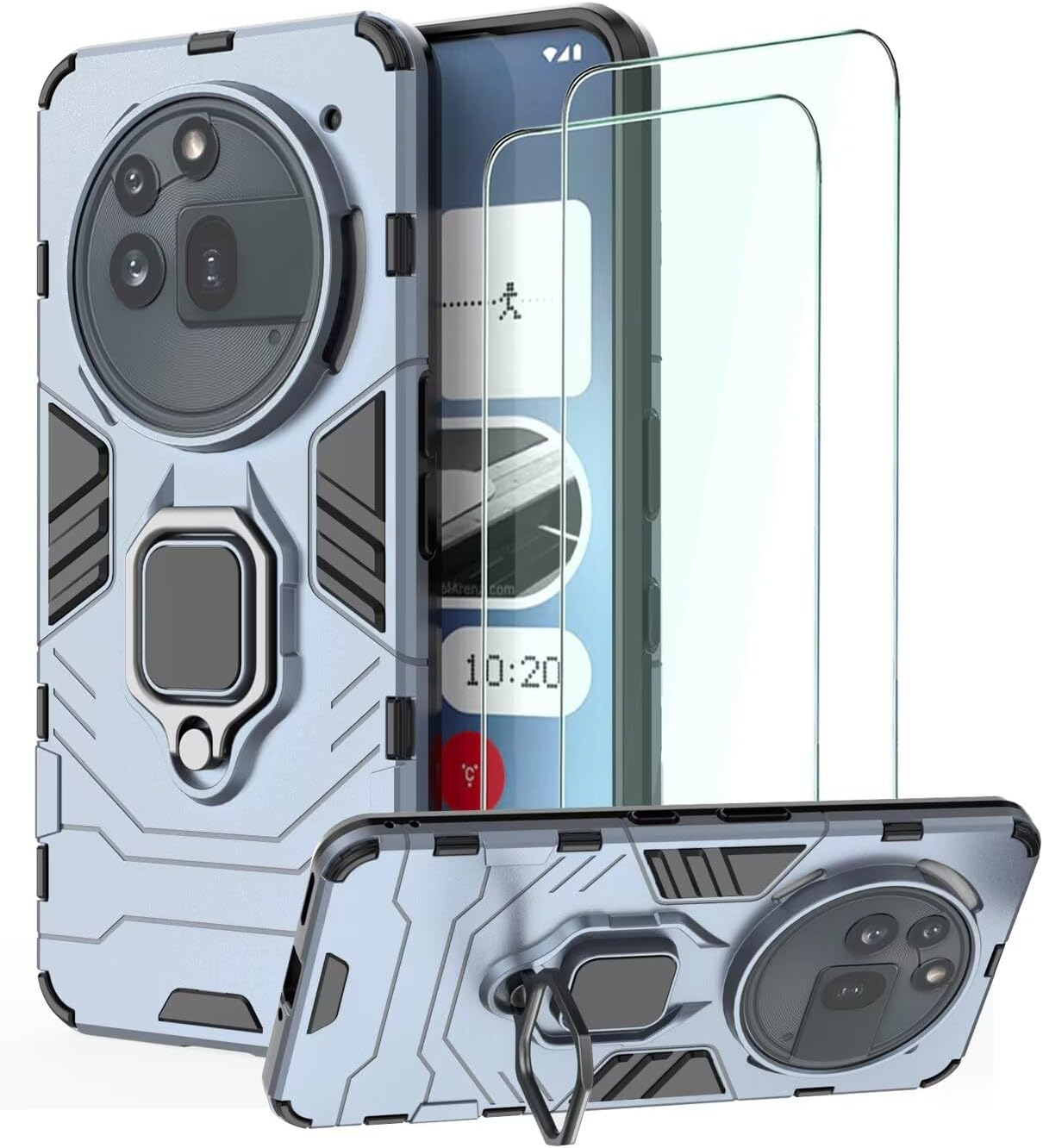 DERHAN Case for Nothing Phone 3A Pro, Armoured Case with Ring Holder + Protective Film [Pack of 2], Mobile Phone Cases Shockproof Protective Case, Mobile Phone Case with Stand - Black