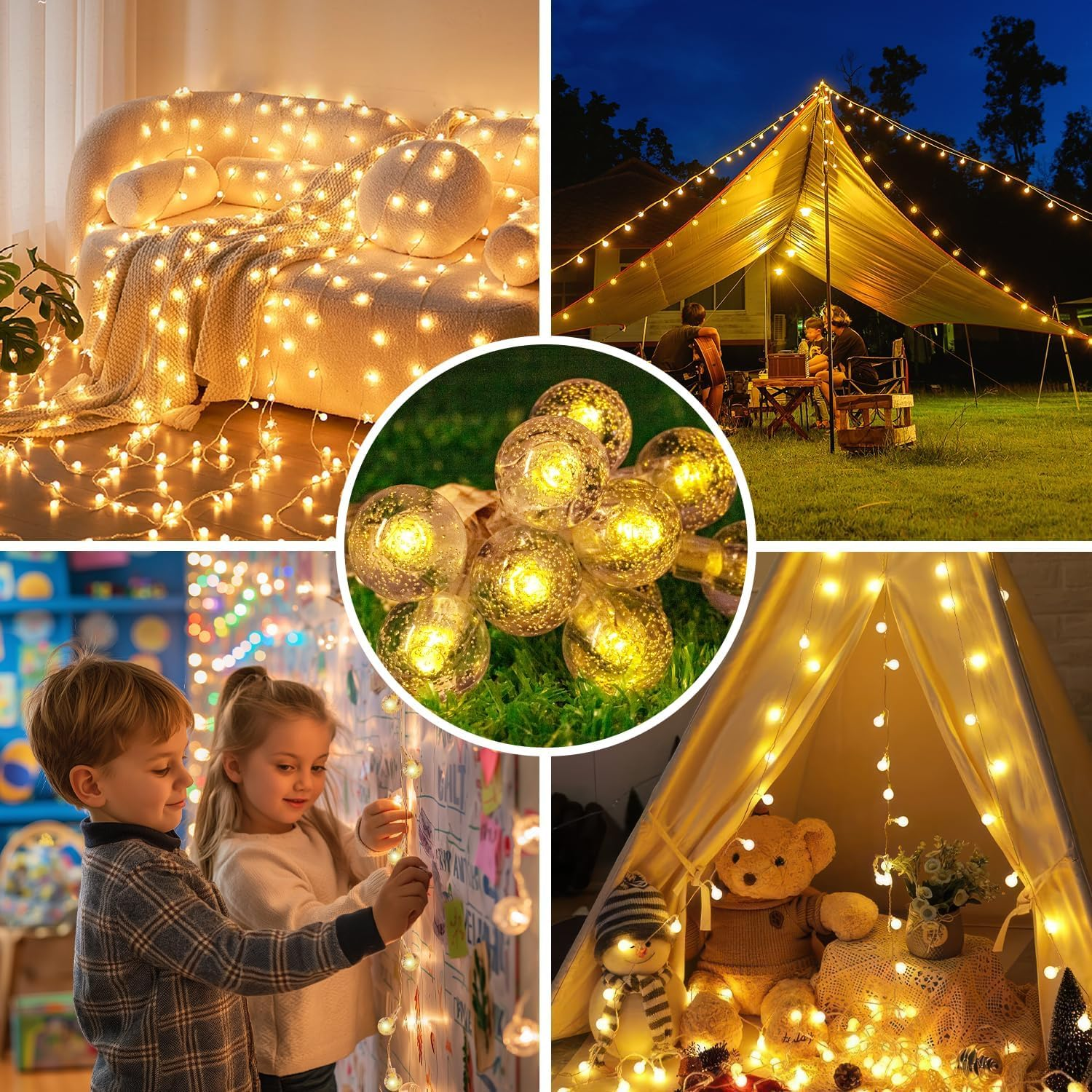 Fairy Lights, 33Ft 100LED Battery Operated with Remote, IP67 Waterproof Indoor Outdoor Hanging Crystal Beads for Home Party Patio Garden, Warm Yellow - Decoration Lights-5 image number 4