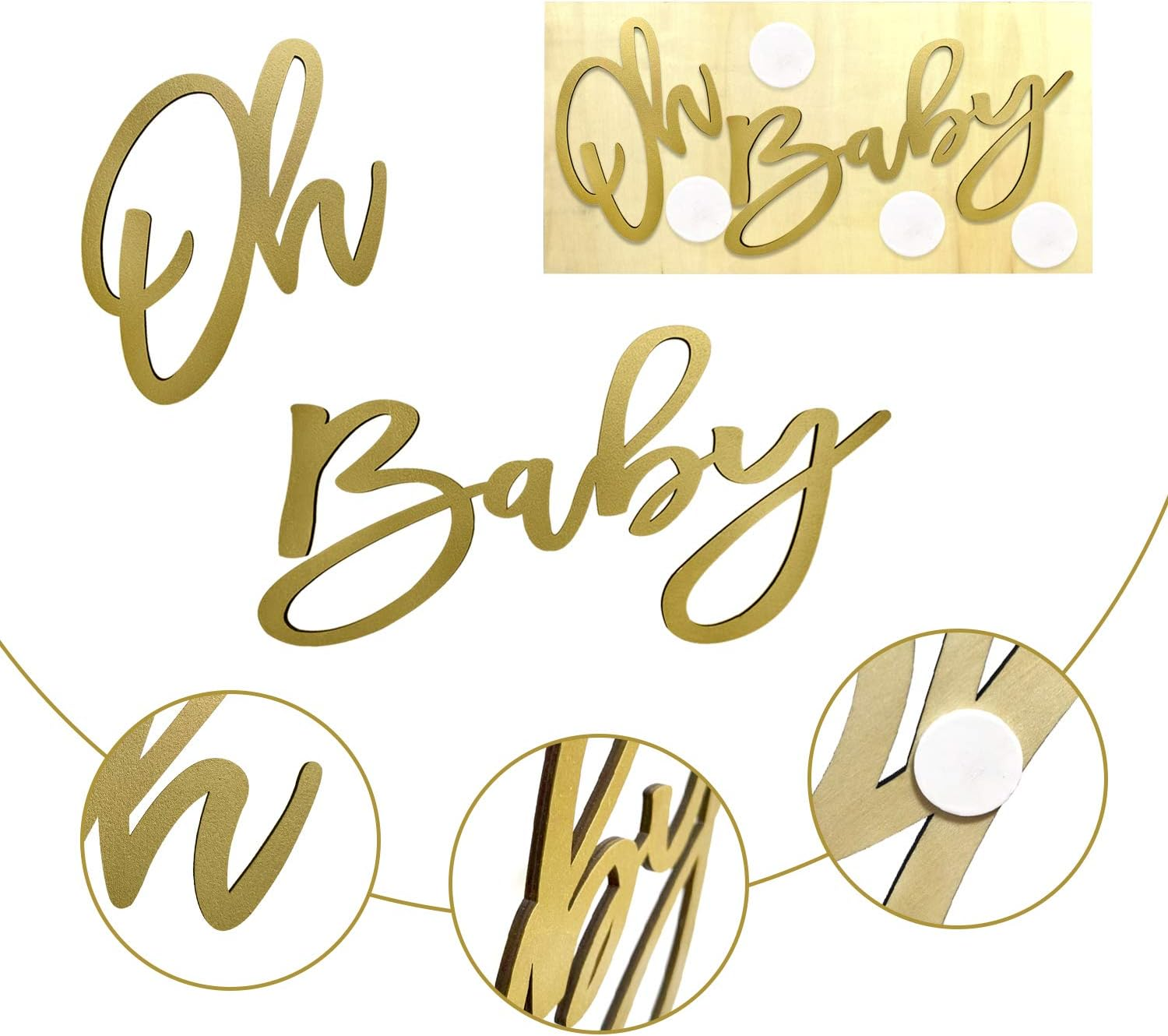 Wooden Baby Shower Sign with Gold Painted, Perfect Baby Shower Party Banner for Baby Shower Boy/Girl Decorations Gender Reveal Backdrop Party Photography Background image number 1