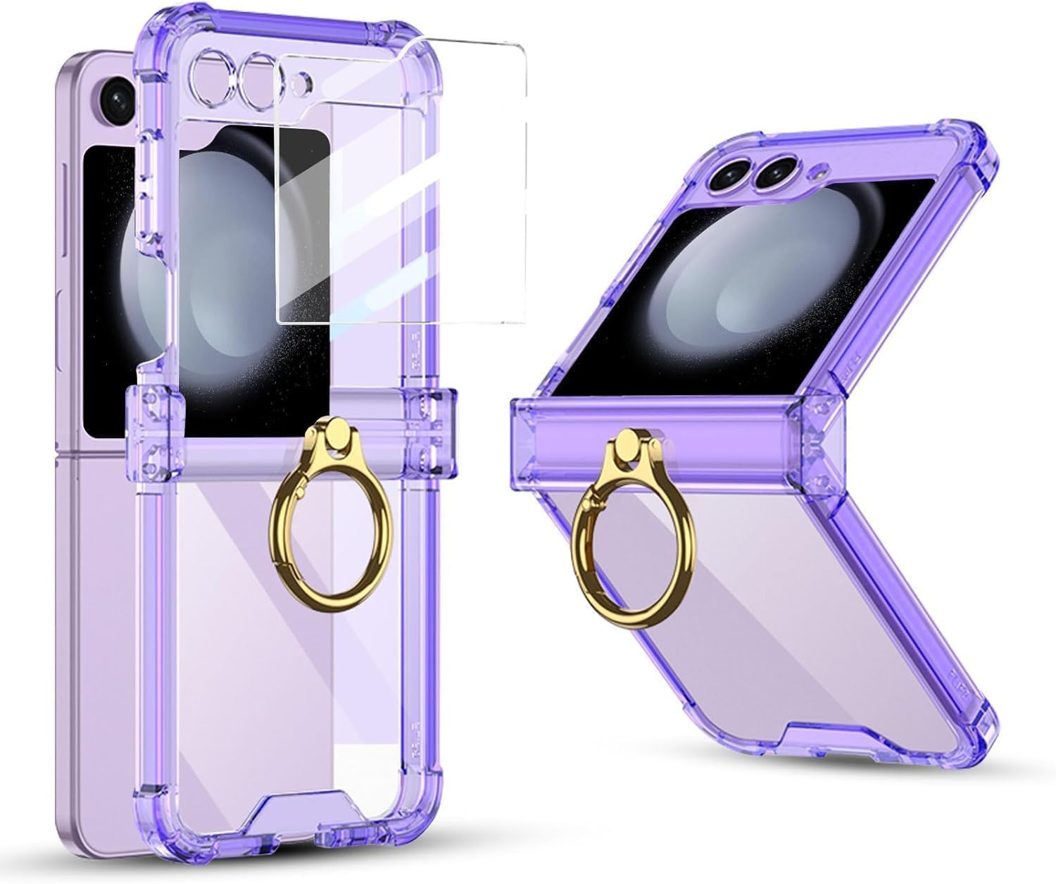 ELEPIK for Samsung Flip 5 Case with Hinge Protection, Samsung Galaxy Z Flip 5 Case with Ring Kickstand [Back Window Screen Protector] Protective Cover for Samsung Galaxy Z Flip 5 5G, Clear.