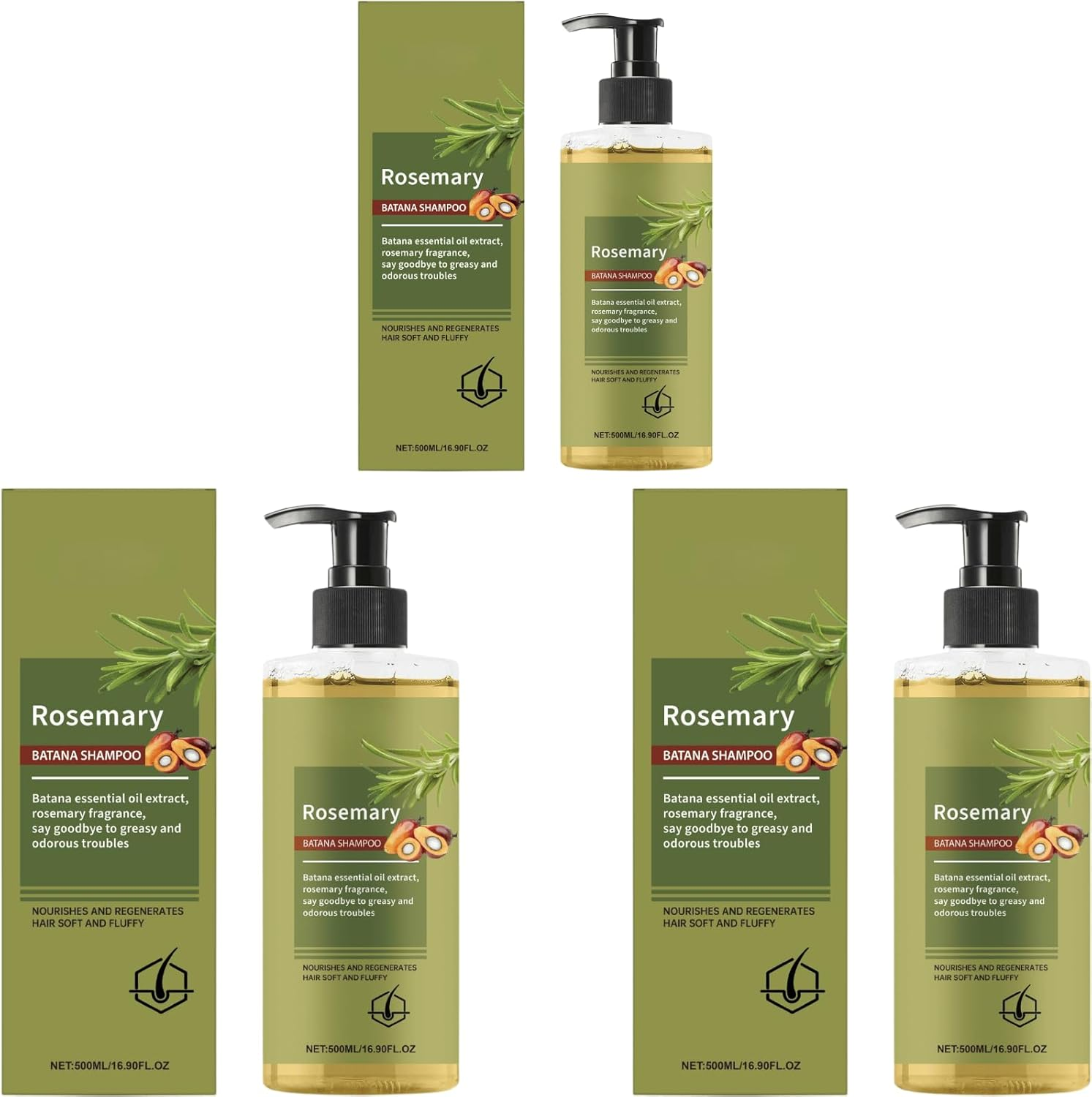 Rosemary Shampoo for Deep Nourishment &ndash; Strengthening Hair Cleanser for Healthier, Shinier & Fuller-Looking Hair &ndash; Gentle Scalp Care & Daily Refreshing Cleanse (3Pcs)