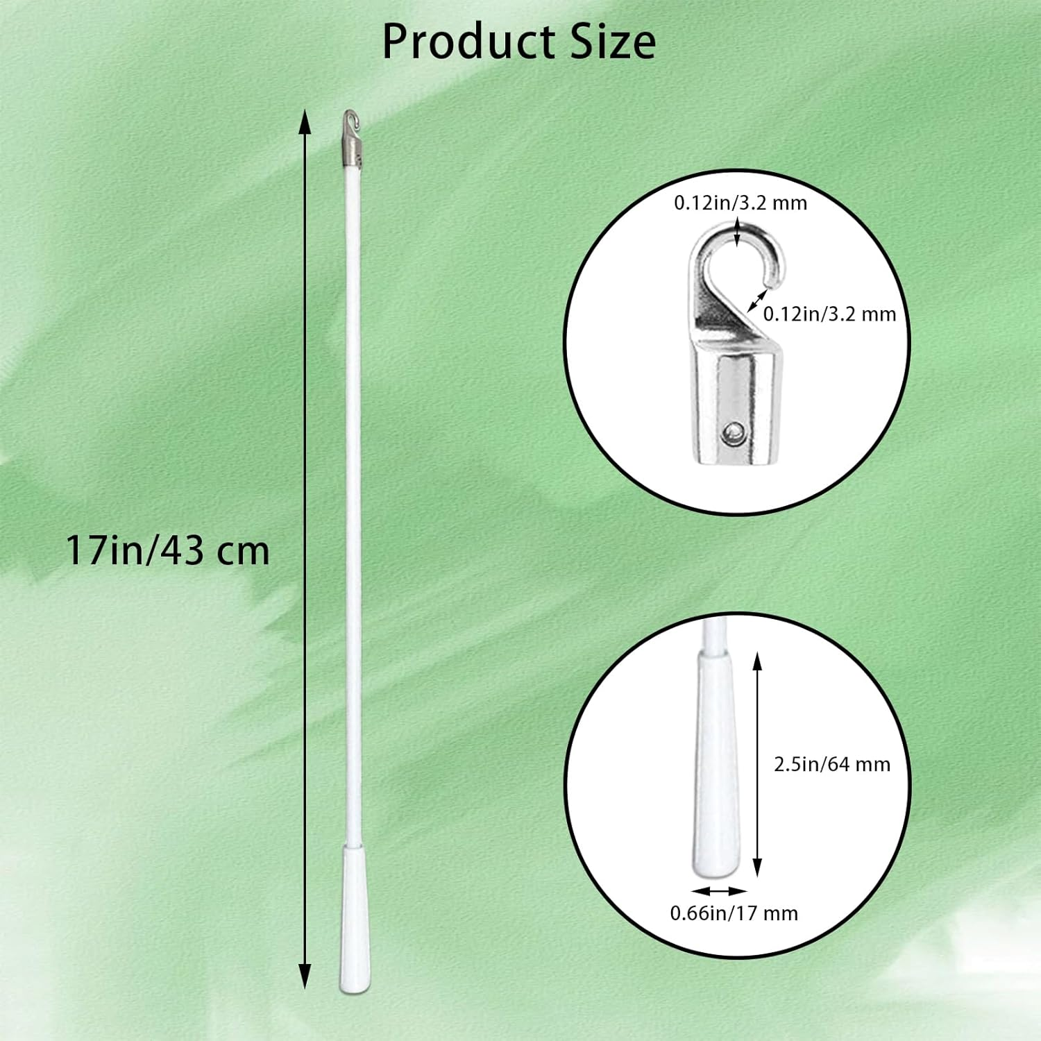 INCAUCA 17 Inch Fiberglass Blind Wand with Metal Hook, Vertical Blinds Wand Replacement, Blind Tilt Wand, Window Blind Stick Wand Replacement, Blind Turner Rod Control White, 2 Pack image number 5
