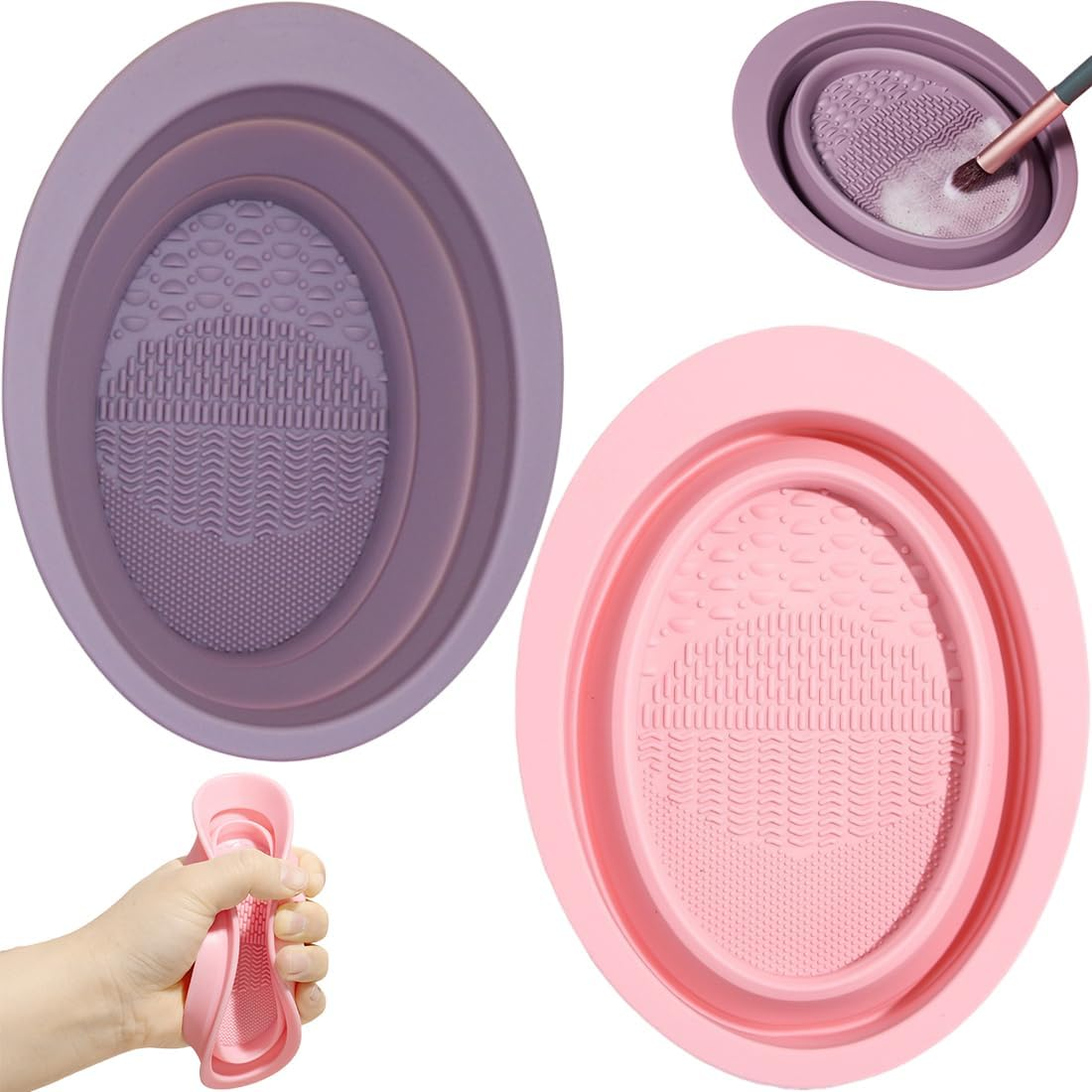 BDEPSTR Set of 2 Make-Up Brush Cleaning Mat, Silicone Make-Up Brush Cleaning Mat, Silicone Make-Up Brush Cleaner, Foldable Make-Up Brush Cleaning Pad image number 5