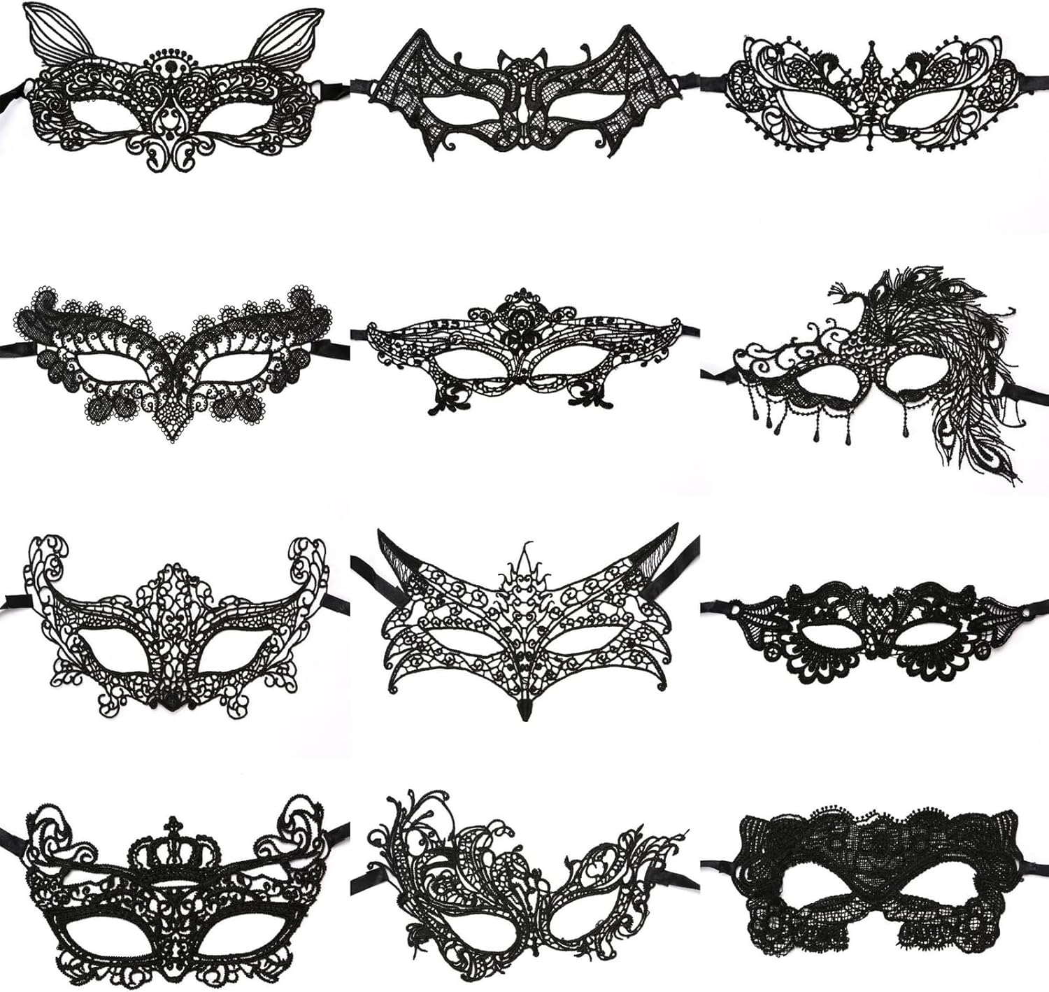 12Pcs Lace Masquerade Mask Women Venetian Party Masks for Halloween Bachelorette Party and Costumes image number 4