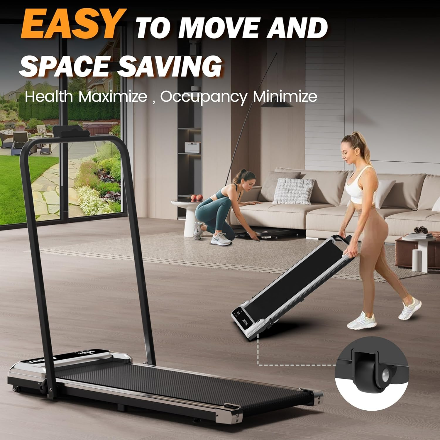 Walking Pad with Handle, under Desk Treadmill, Portable Treadmills for Home with Remote Control & Led Display, Non-Slip, Compact Portable, Low Noise for Home/Office Fitness Exercise image number 1