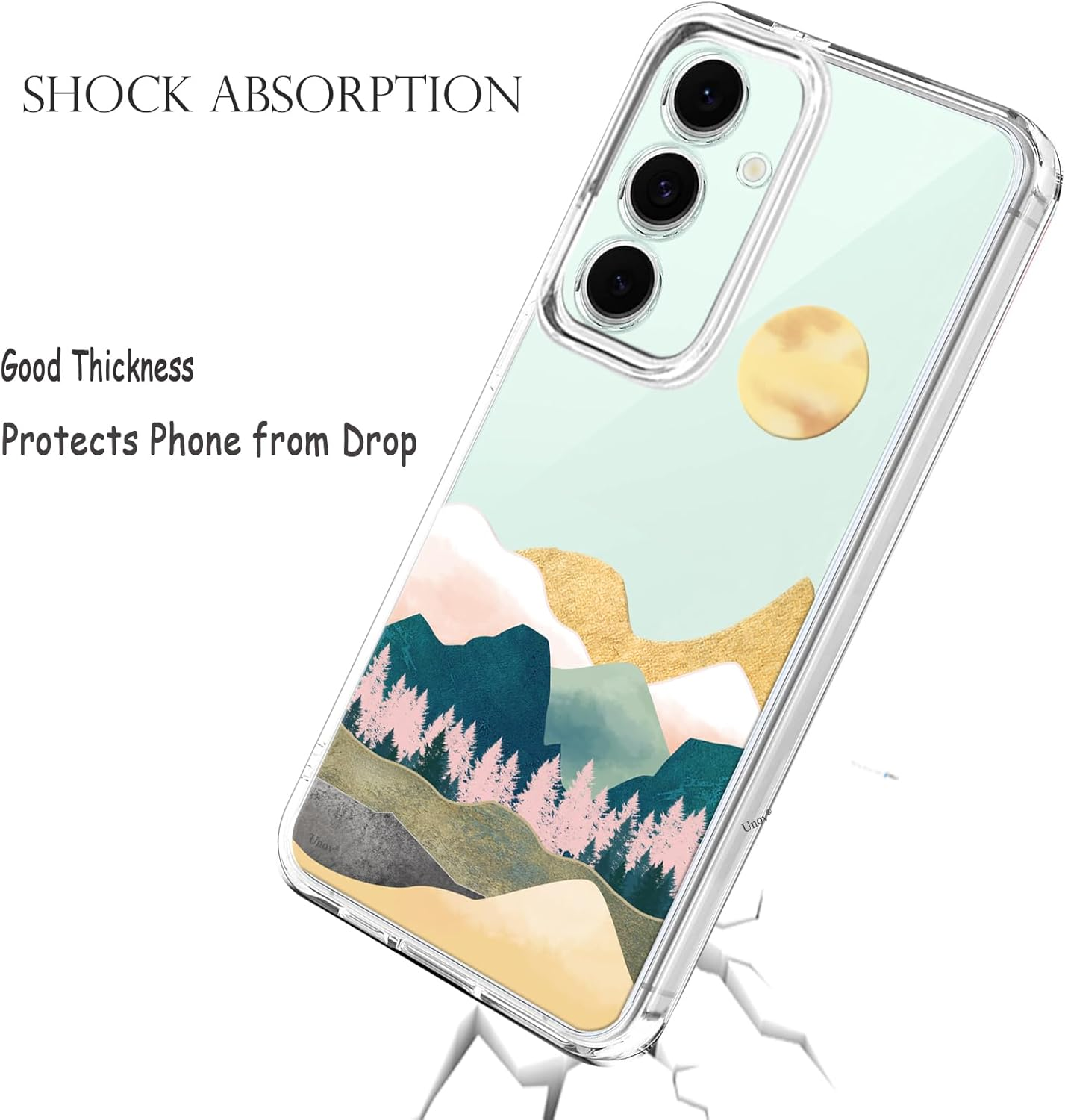 Unov Compatible with Galaxy S24 FE Case Clear with Design Soft TPU Shock Absorption Slim Embossed Flower Pattern Protective Back Cover 6.7 Inch (Serria Mountains) image number 2