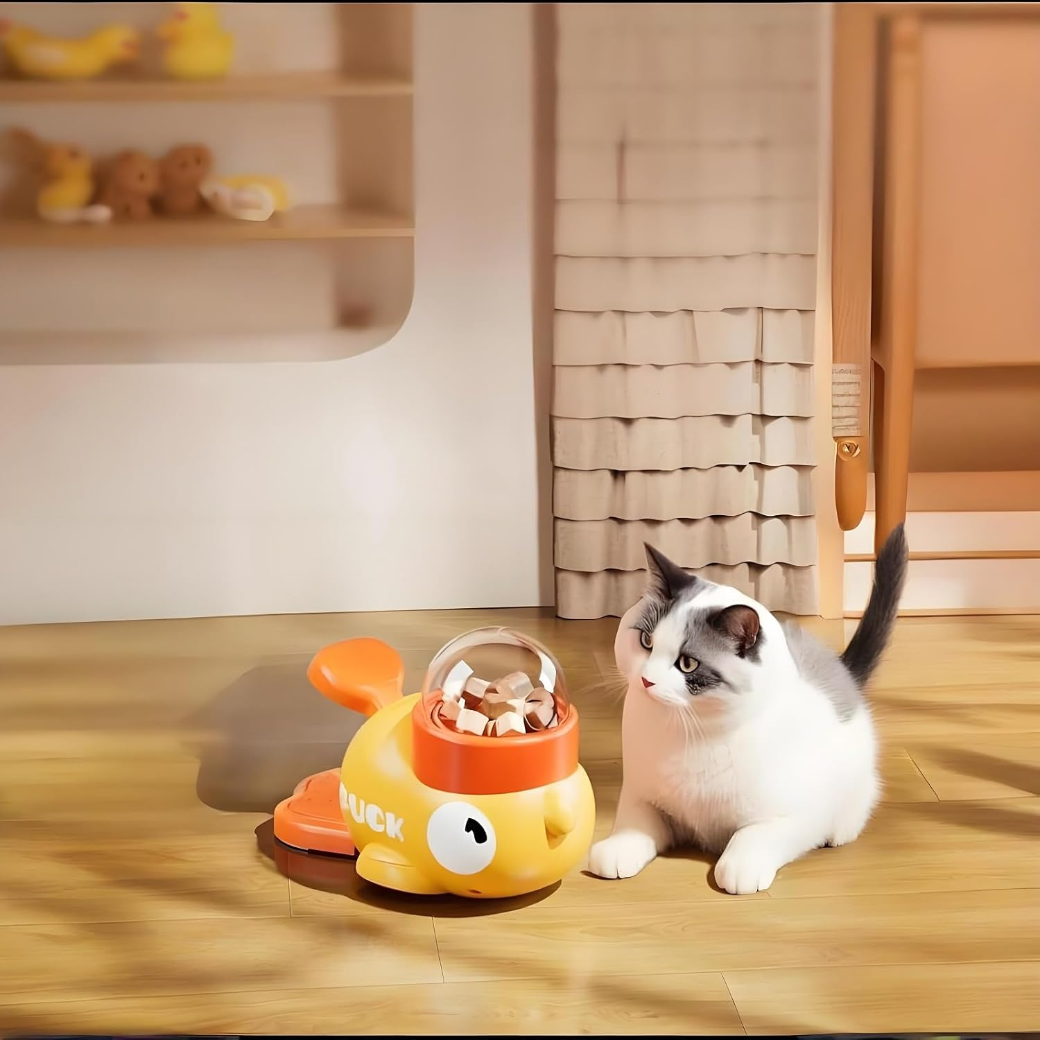 ZOUHUALU Duck-Shaped 2-In-1 Interactive Treat Dispenser &ndash; Automatic Slow Feeder Bowl & Puzzle Feeder for Dogs and Cats &ndash; Fun Food Dispenser and Enrichment Toy （Yellow） image number 3