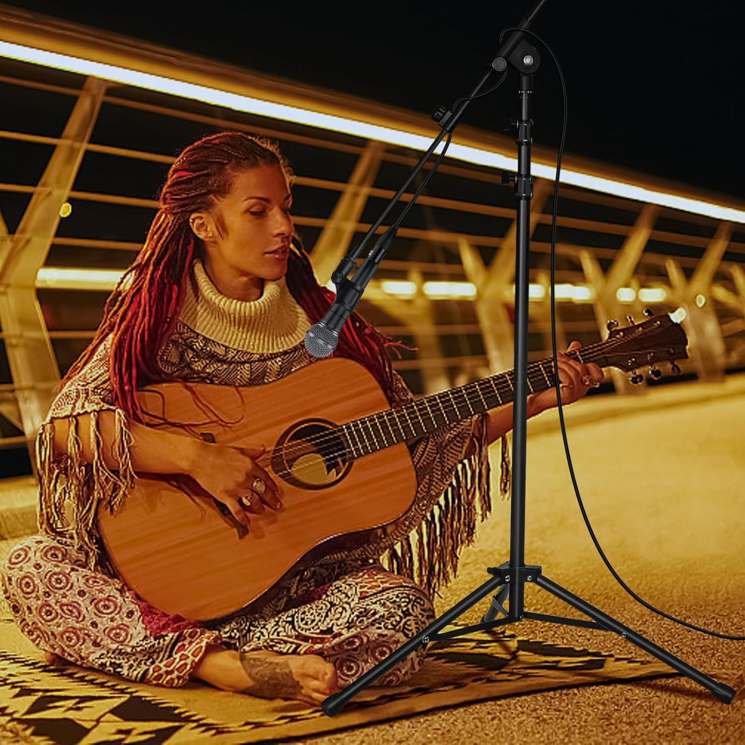 Lemxadd Tripod Mic Stand Floor Boom Arm for Blue Yeti Shure SM58 SM57 SM48 Samson Q2U Fifine K6 K688 AM8, Floor Microphone Stand with Carrying Bag, 3/8" to 5/8" Adapter, 2 Mic Clips and Cable Ties image number 1