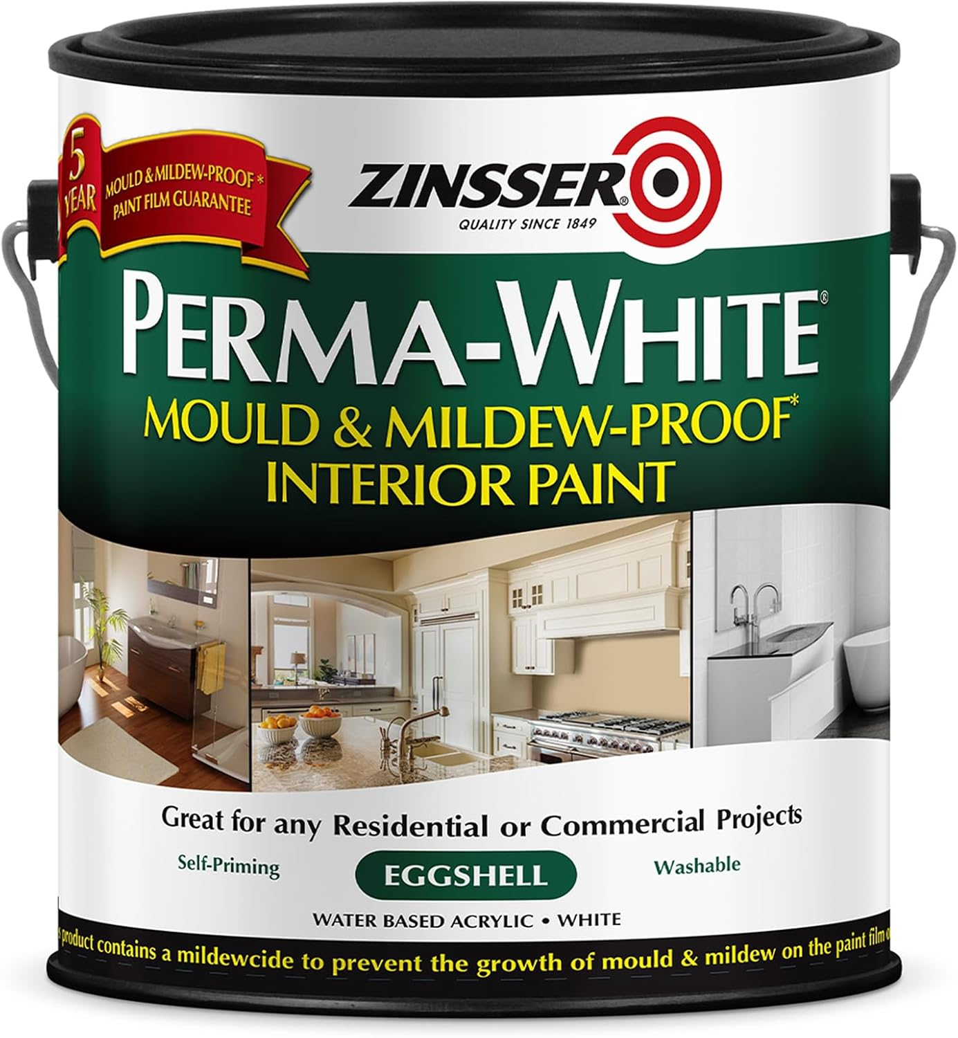 Zinsser Perma White Interior Paint, Satin White, 3.72 Litre
