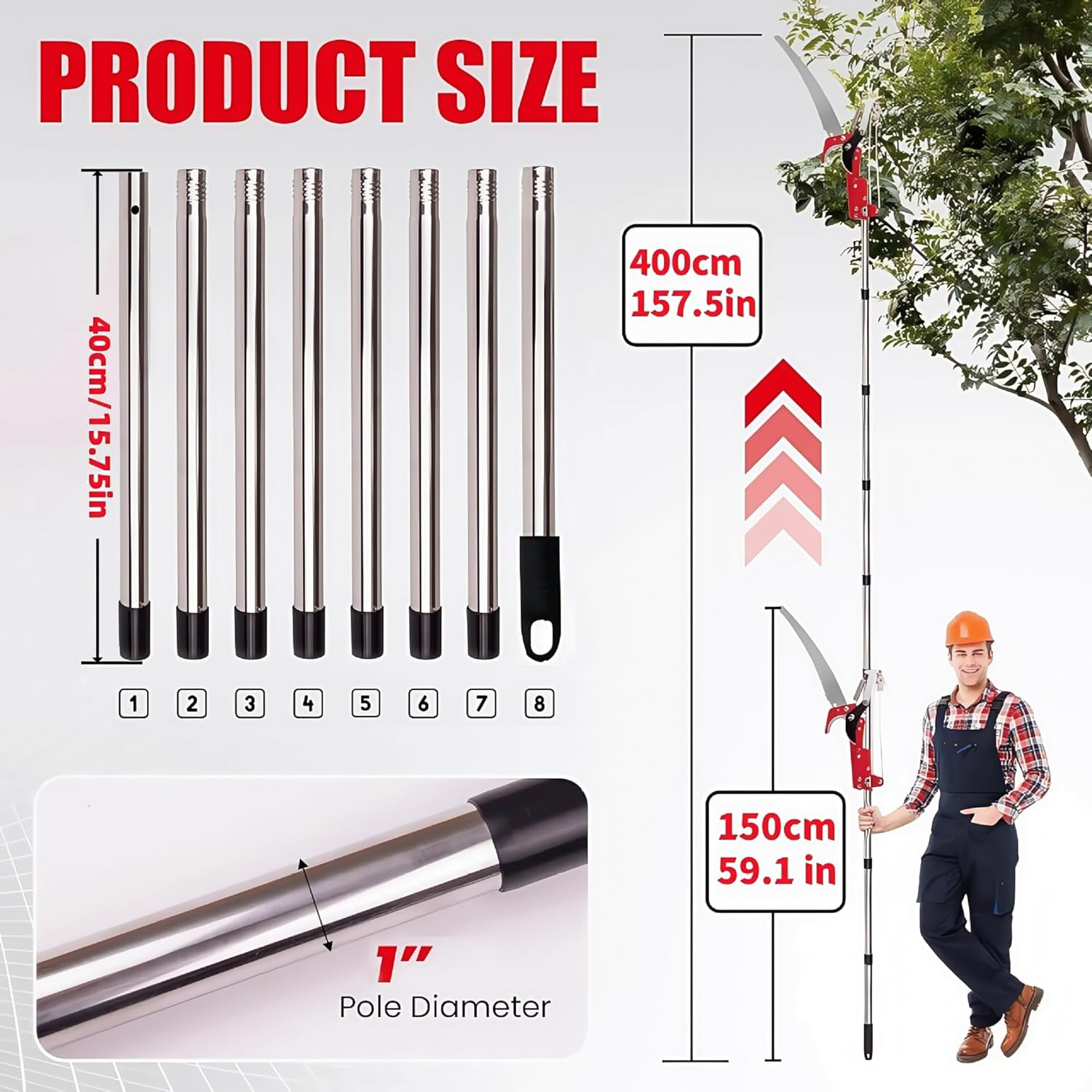 Pole Saws for Tree Trimming, 3.3M Manual Pole Saw with Sharp Steel Blade, Extendable Tree Pruner for Pruning High Branches, Lightweight Tree Saw with Pole in Yard Garden for Palms image number 3