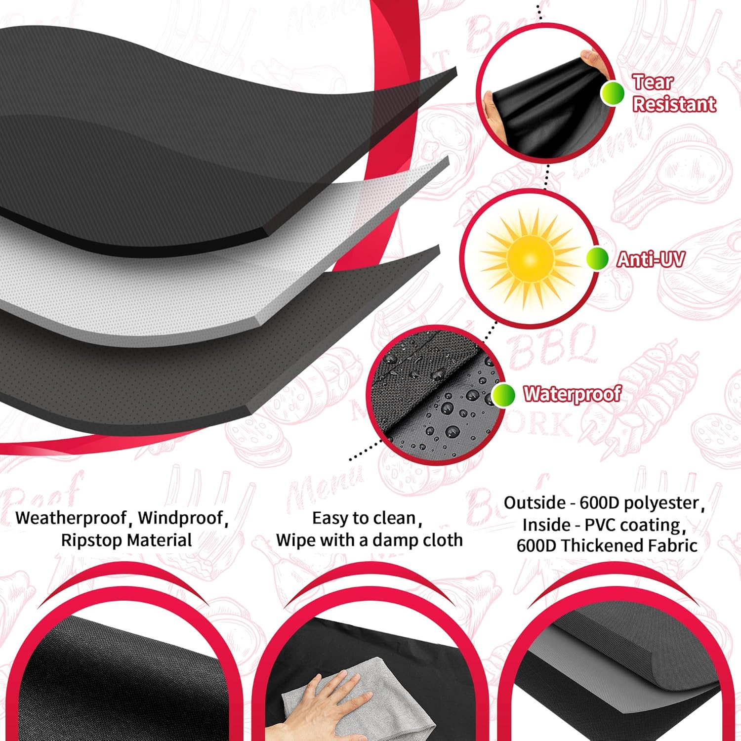 NEXCOVER Upgraded Grill Cover, 65 Inch Waterproof BBQ Cover, Large 600D Heavy Duty Gas Grill Cover, Fade Resistant, Weather Resistant, Rip Resistant Barbecue Cover