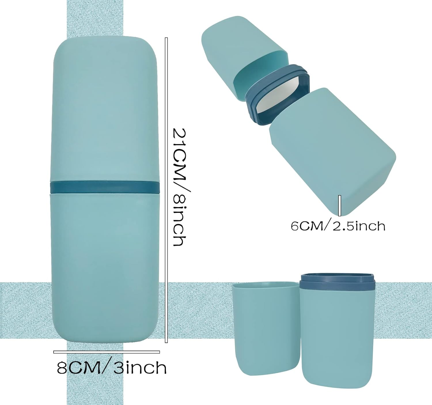 Sietdeseo Travel Toothbrush & Toothpaste Case, Portable Toothbrush Holder with Cup, Light Blue image number 2
